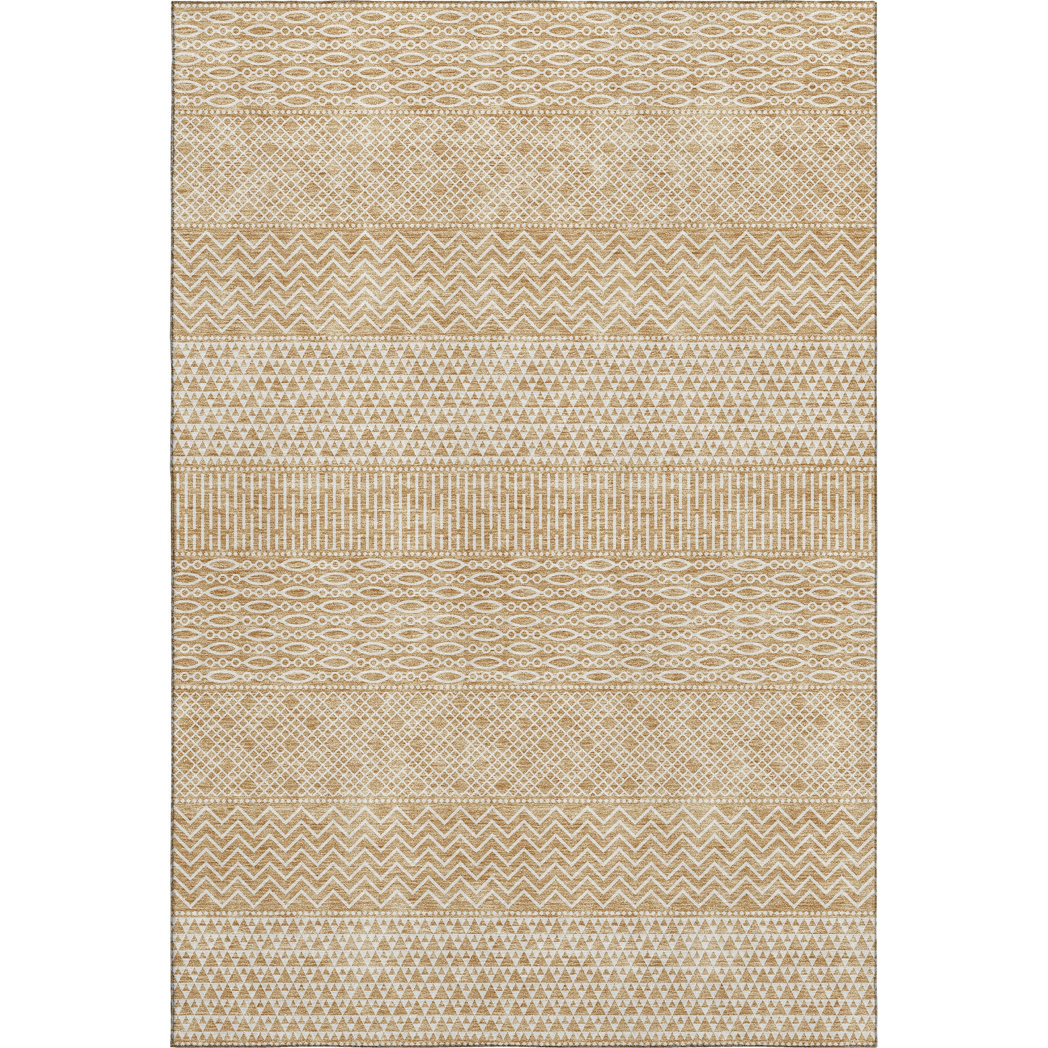 5' X 8' Gold And Ivory Striped Washable Area Rug With UV Protection - Home & Garden