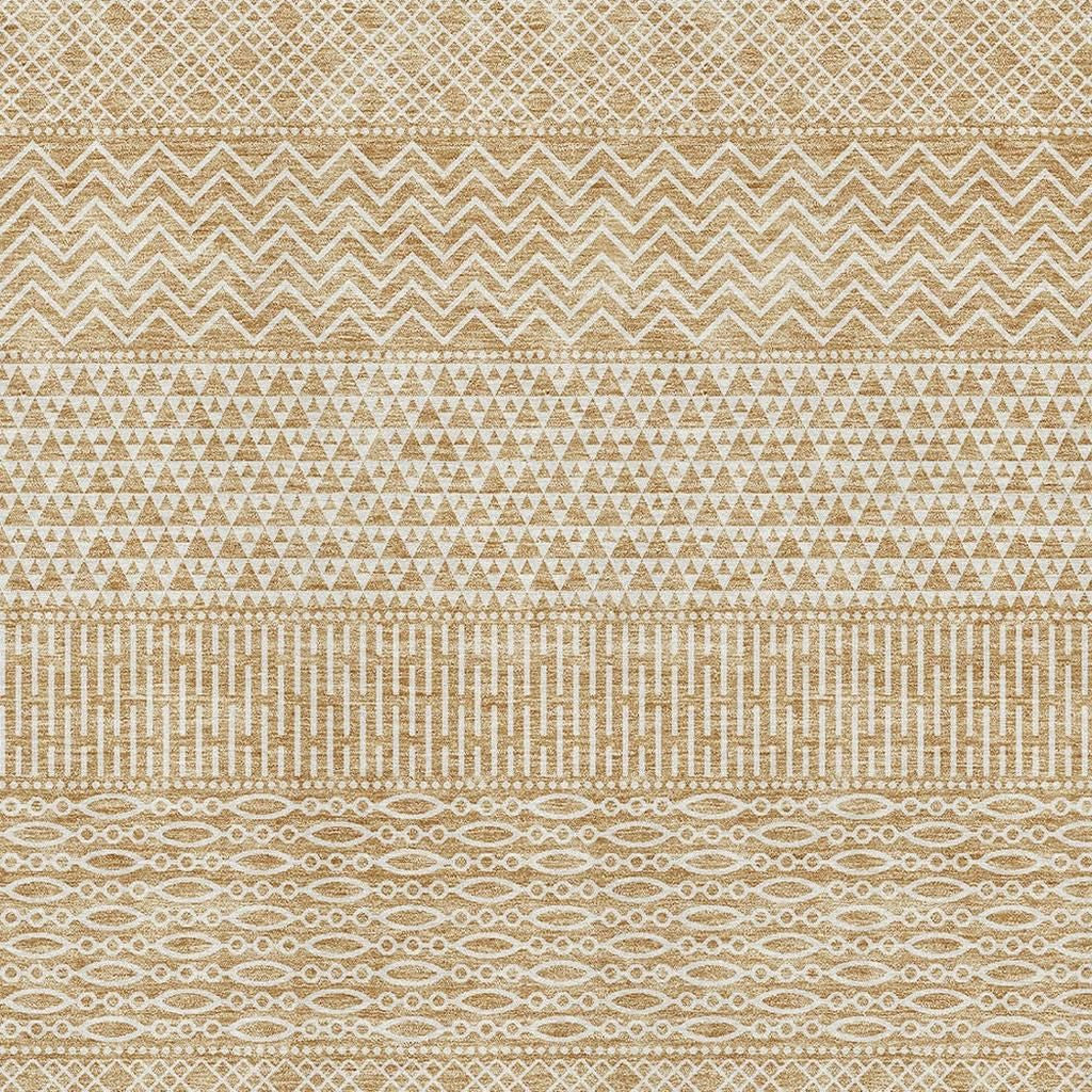 5' X 8' Gold And Ivory Striped Washable Area Rug With UV Protection - Home & Garden