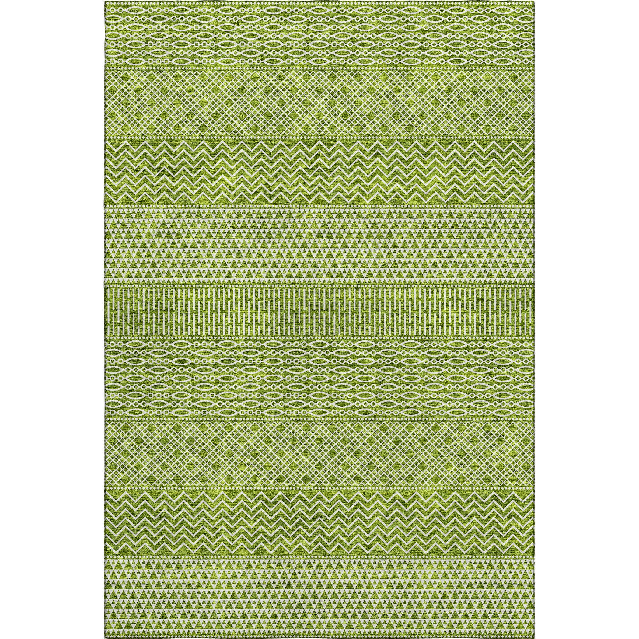 10' X 14' Lime Green And Ivory Striped Washable Area Rug With UV Protection - Home & Garden