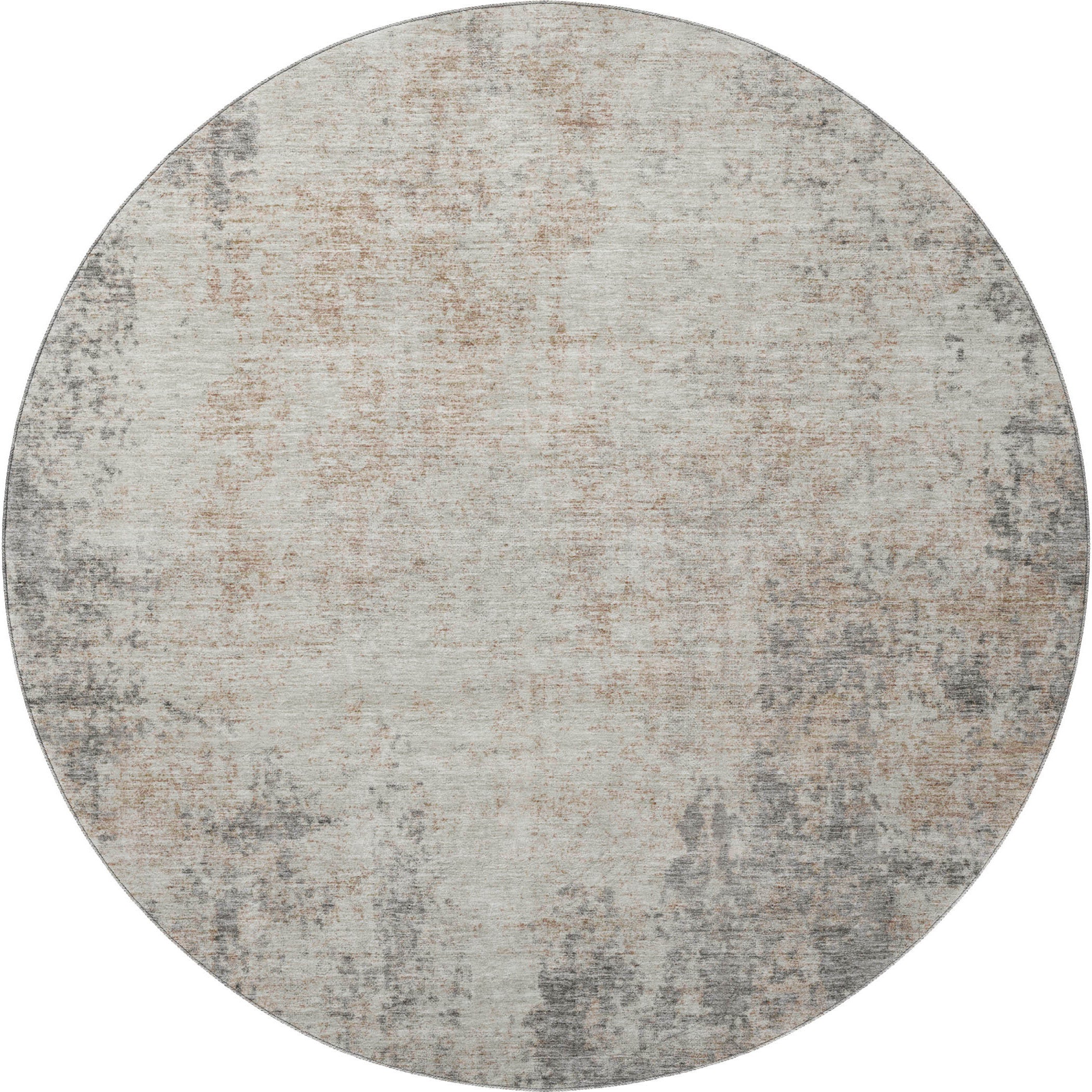 8' Taupe And Ivory Abstract Washable Round Rug With UV Protection - Home & Garden