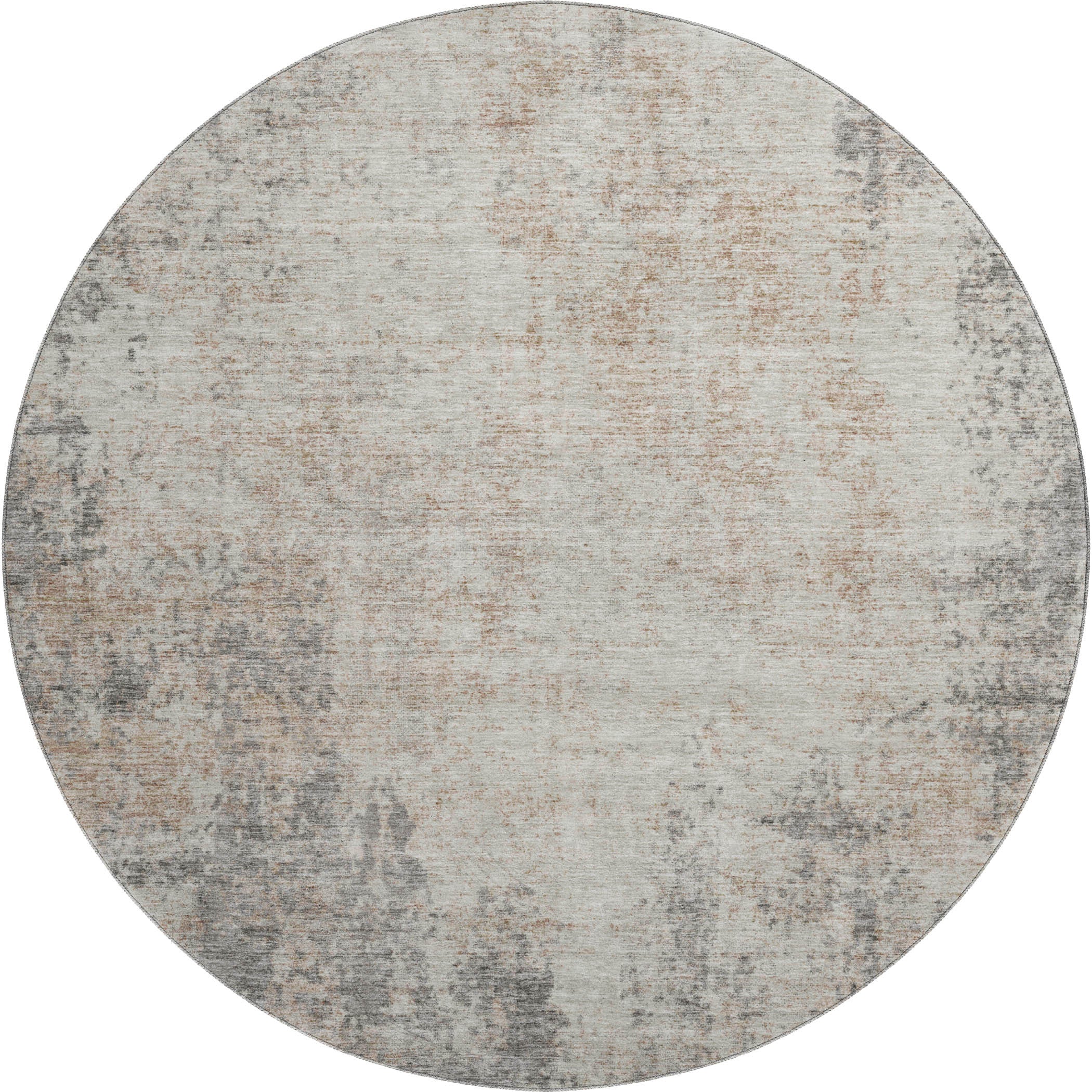 8' Taupe And Ivory Abstract Washable Round Rug With UV Protection - Home & Garden