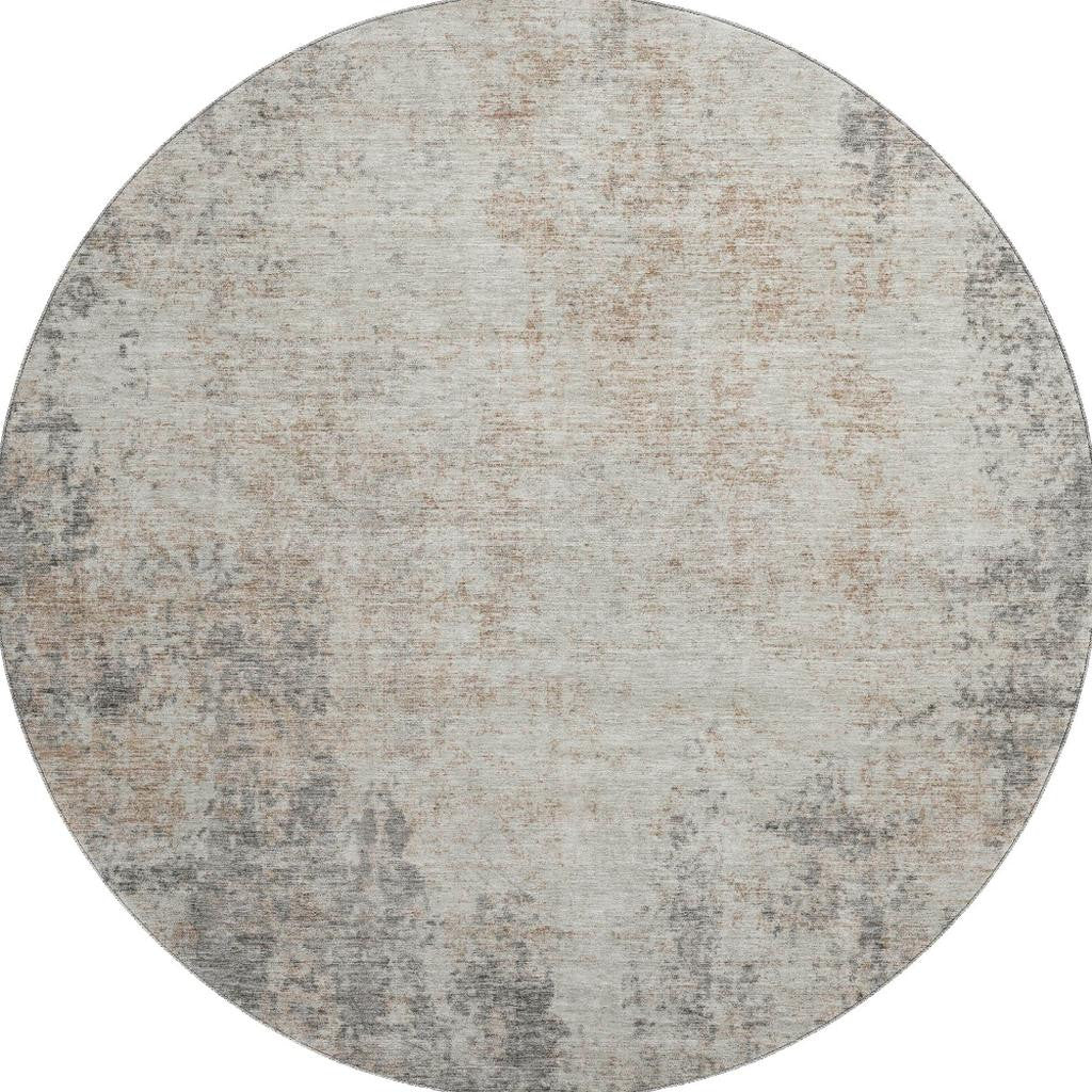 8' Taupe And Ivory Abstract Washable Round Rug With UV Protection - Home & Garden