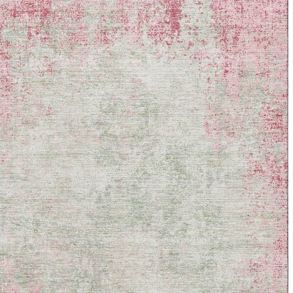 10' X 14' Pink And Ivory Abstract Washable Area Rug With UV Protection - Home & Garden