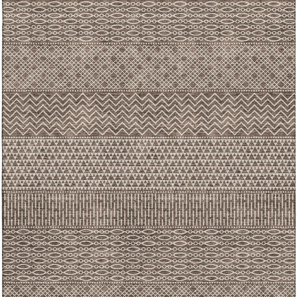 10' X 14' Brown And Beige Striped Washable Area Rug With UV Protection - Home & Garden