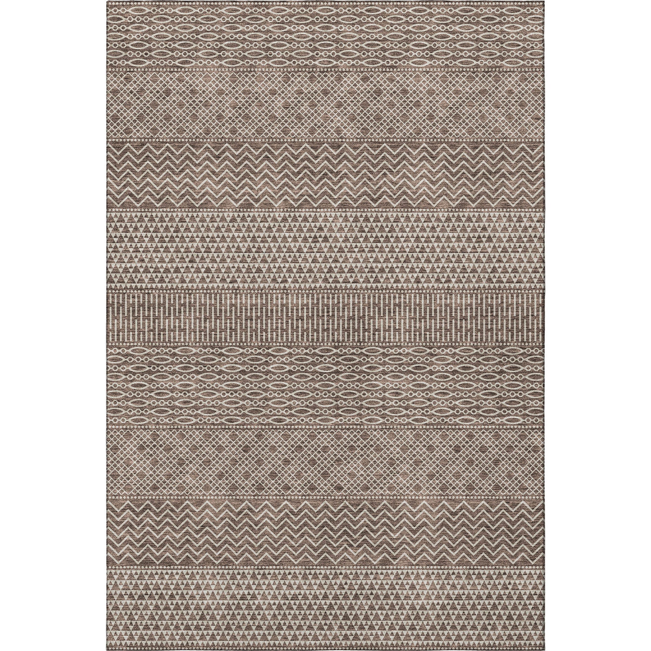 10' X 14' Brown And Beige Striped Washable Area Rug With UV Protection - Home & Garden