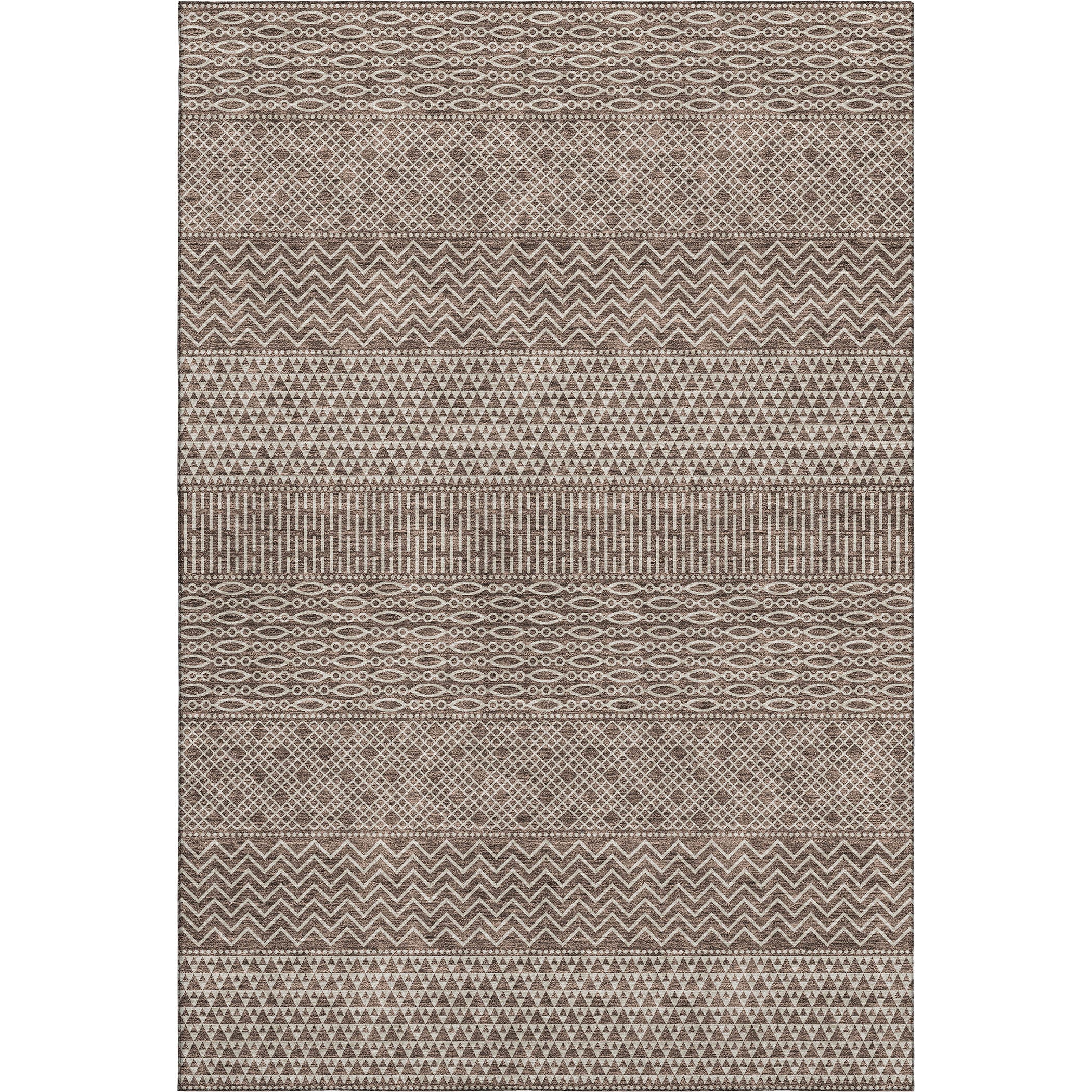 10' X 14' Brown And Beige Striped Washable Area Rug With UV Protection - Home & Garden