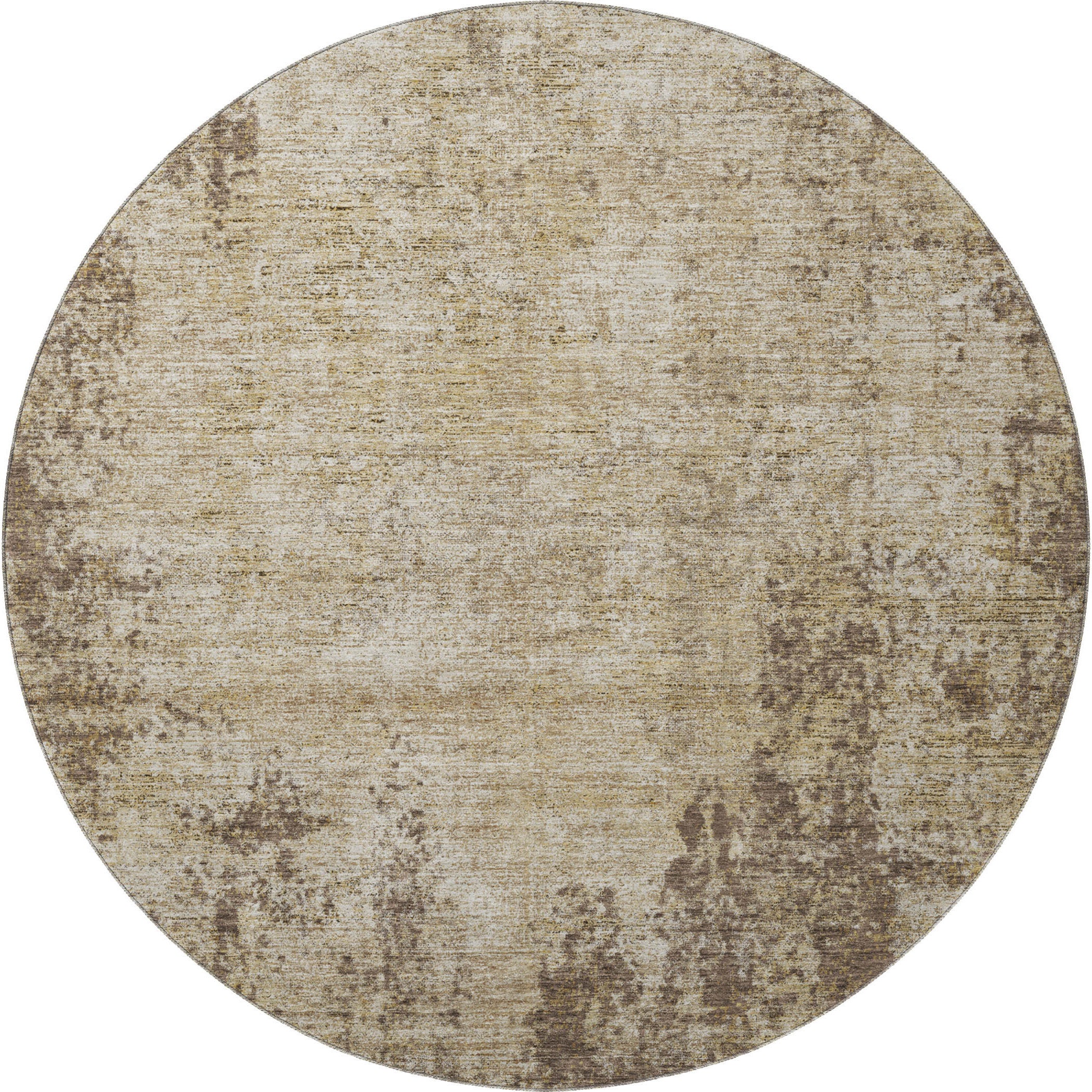 8' Brown And Beige Abstract Washable Round Rug With UV Protection - Home & Garden