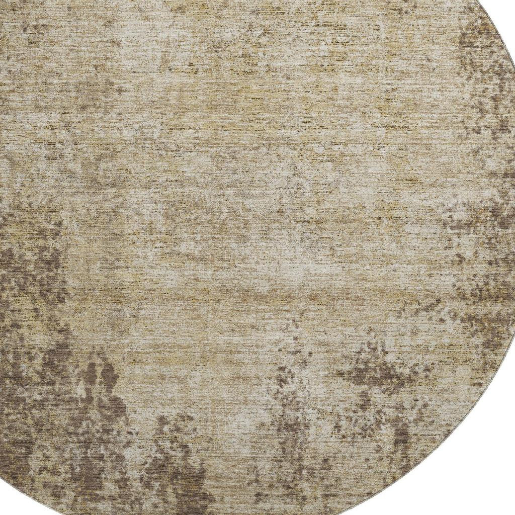 8' Brown And Beige Abstract Washable Round Rug With UV Protection - Home & Garden