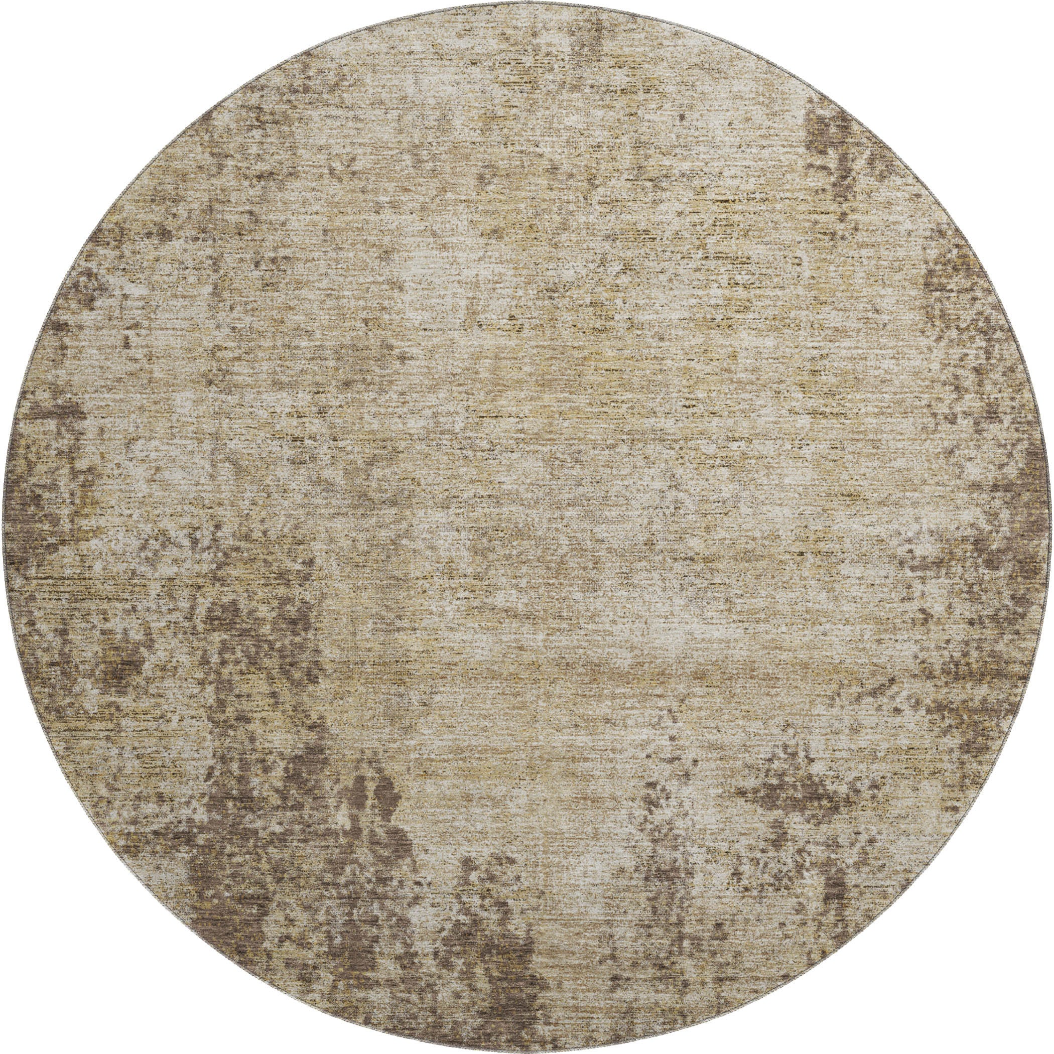 8' Brown And Beige Abstract Washable Round Rug With UV Protection - Home & Garden