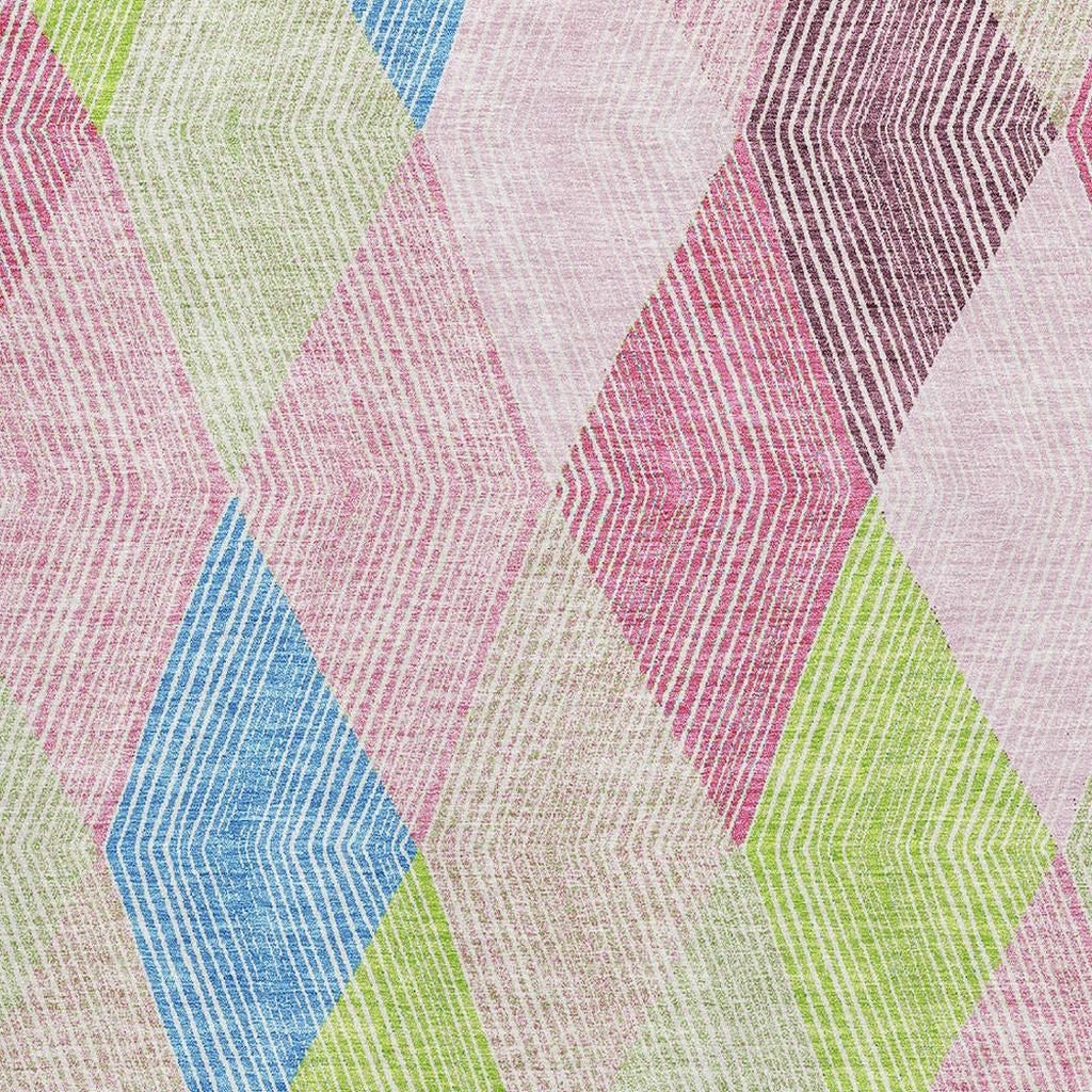 8' X 10' Pink Lime Green And Blue Geometric Washable Area Rug With UV Protection - Home & Garden