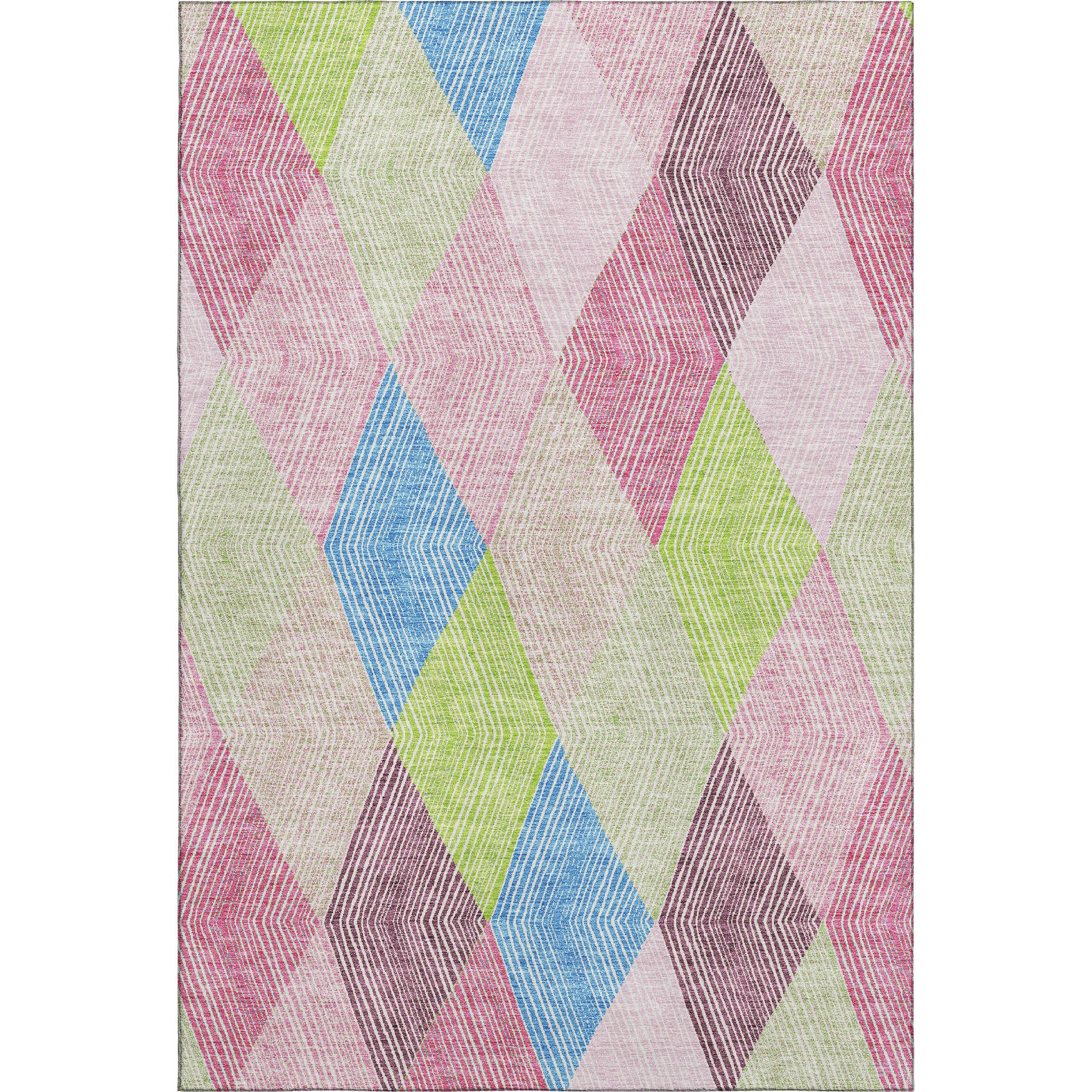 8' X 10' Pink Lime Green And Blue Geometric Washable Area Rug With UV Protection - Home & Garden