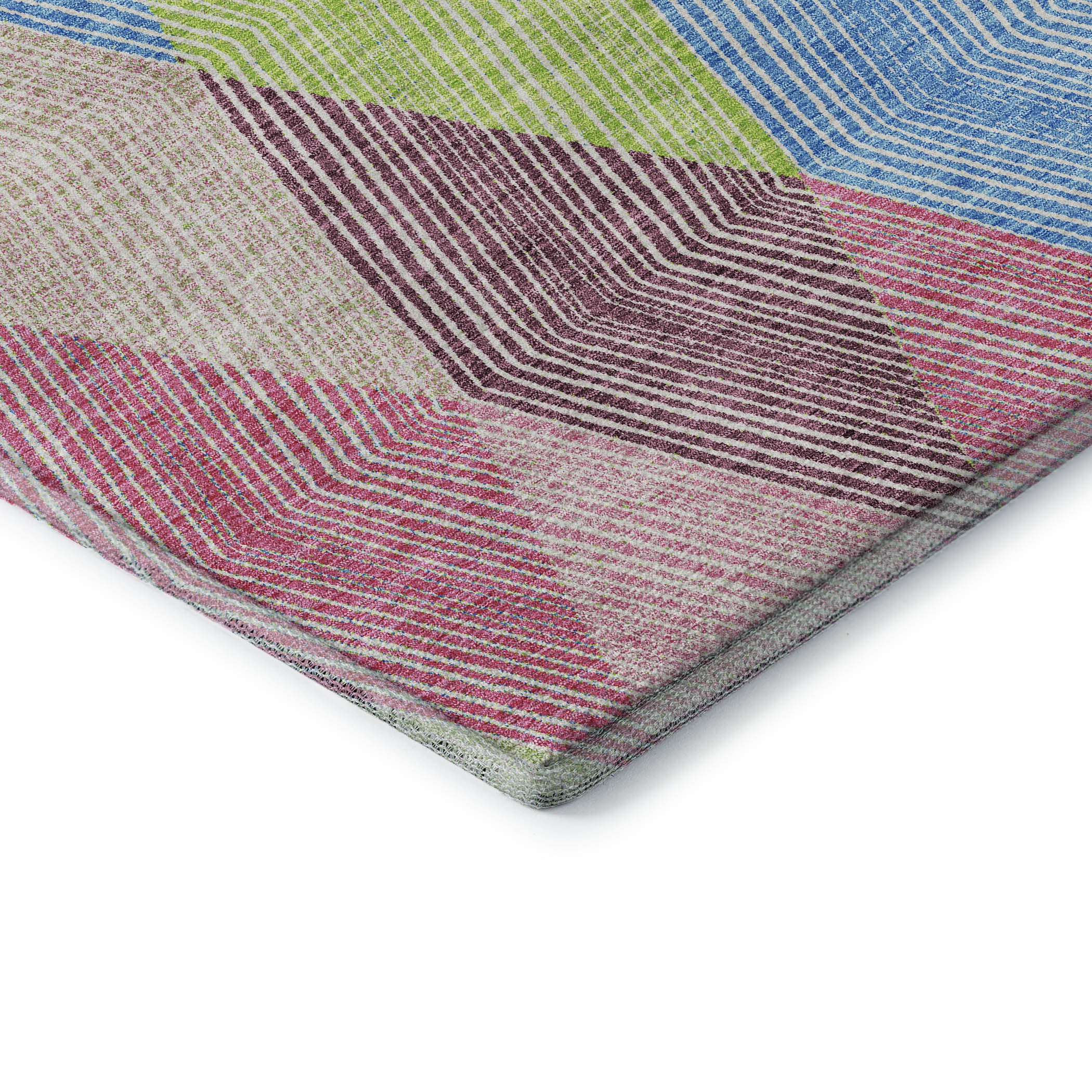 8' X 10' Pink Lime Green And Blue Geometric Washable Area Rug With UV Protection - Home & Garden