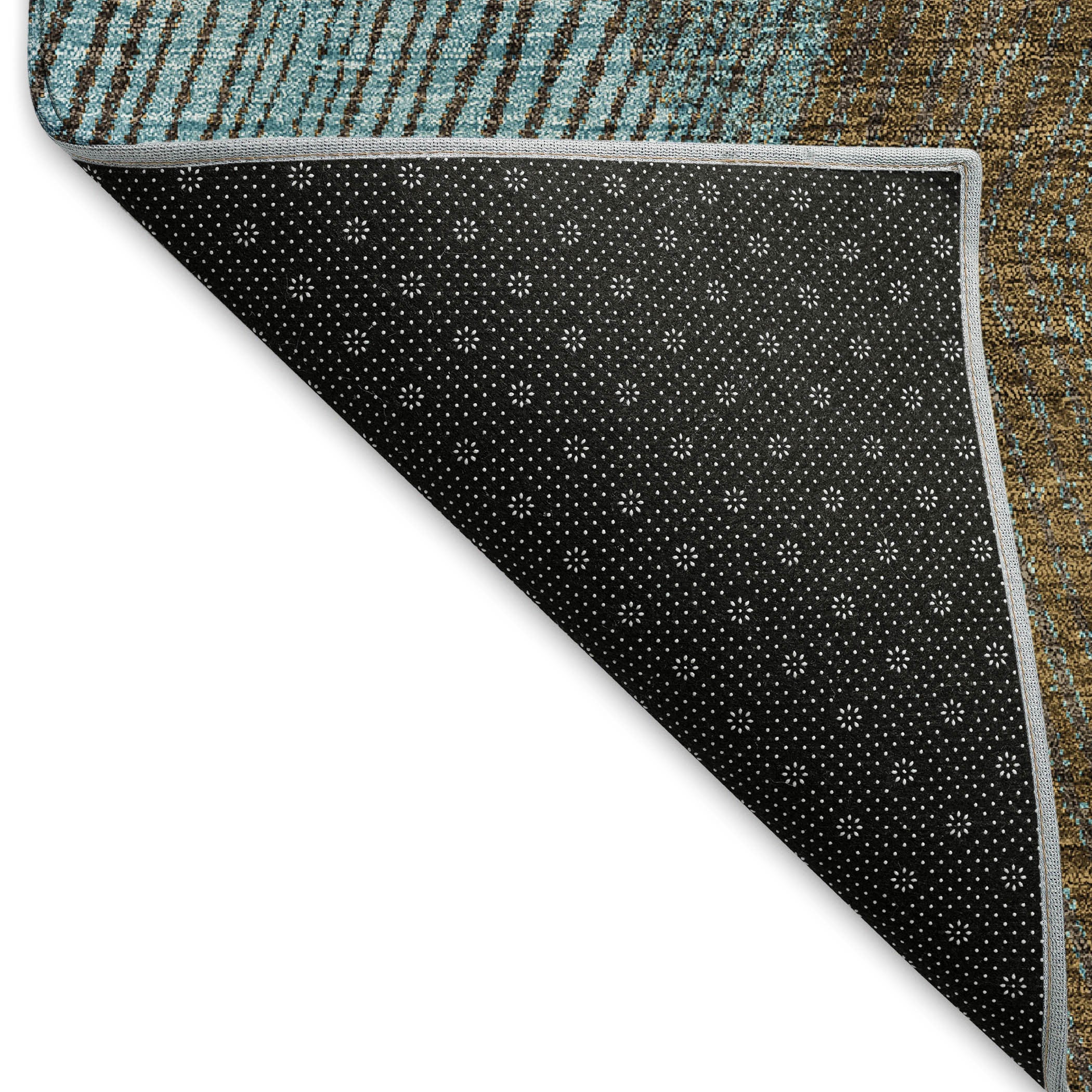 5' X 8' Teal And Brown Geometric Washable Area Rug With UV Protection - Home & Garden