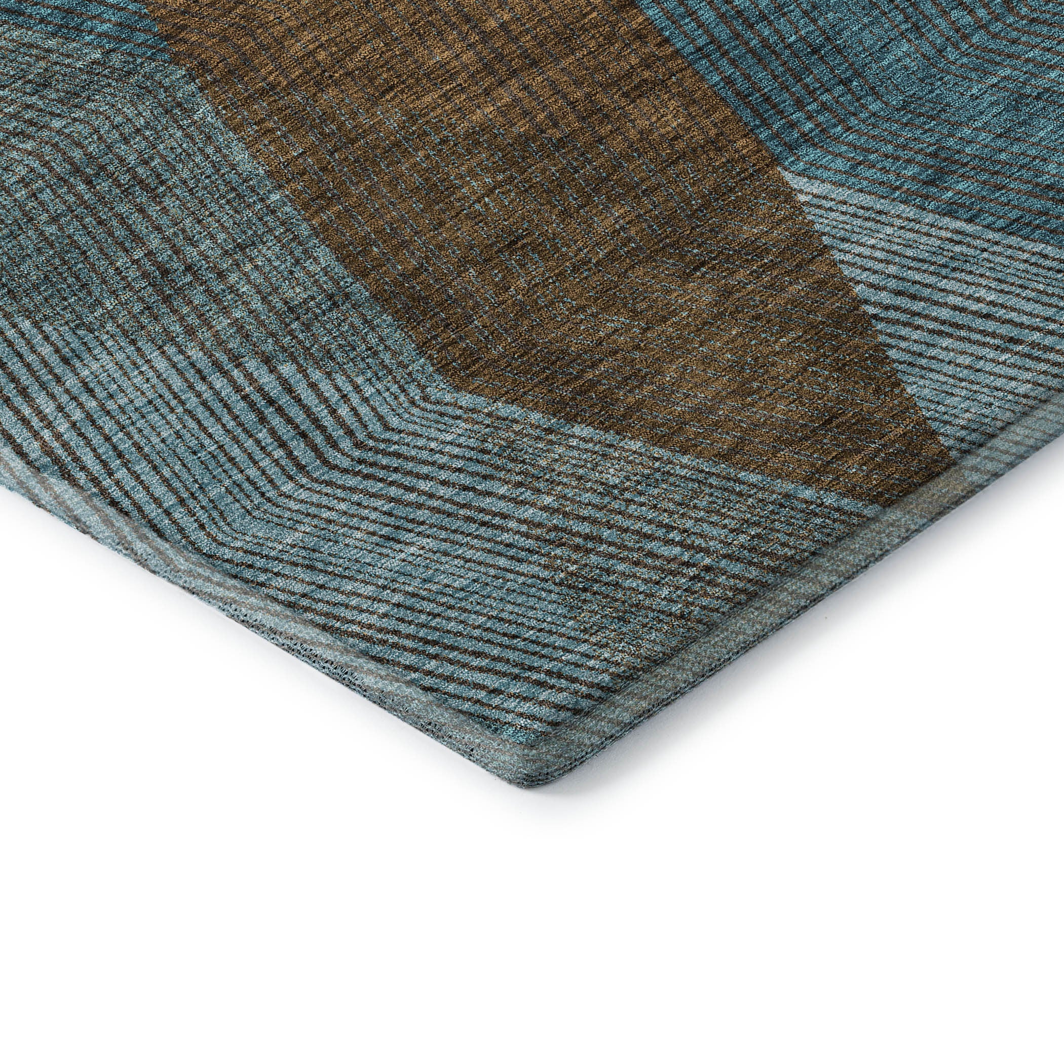 5' X 8' Teal And Brown Geometric Washable Area Rug With UV Protection - Home & Garden