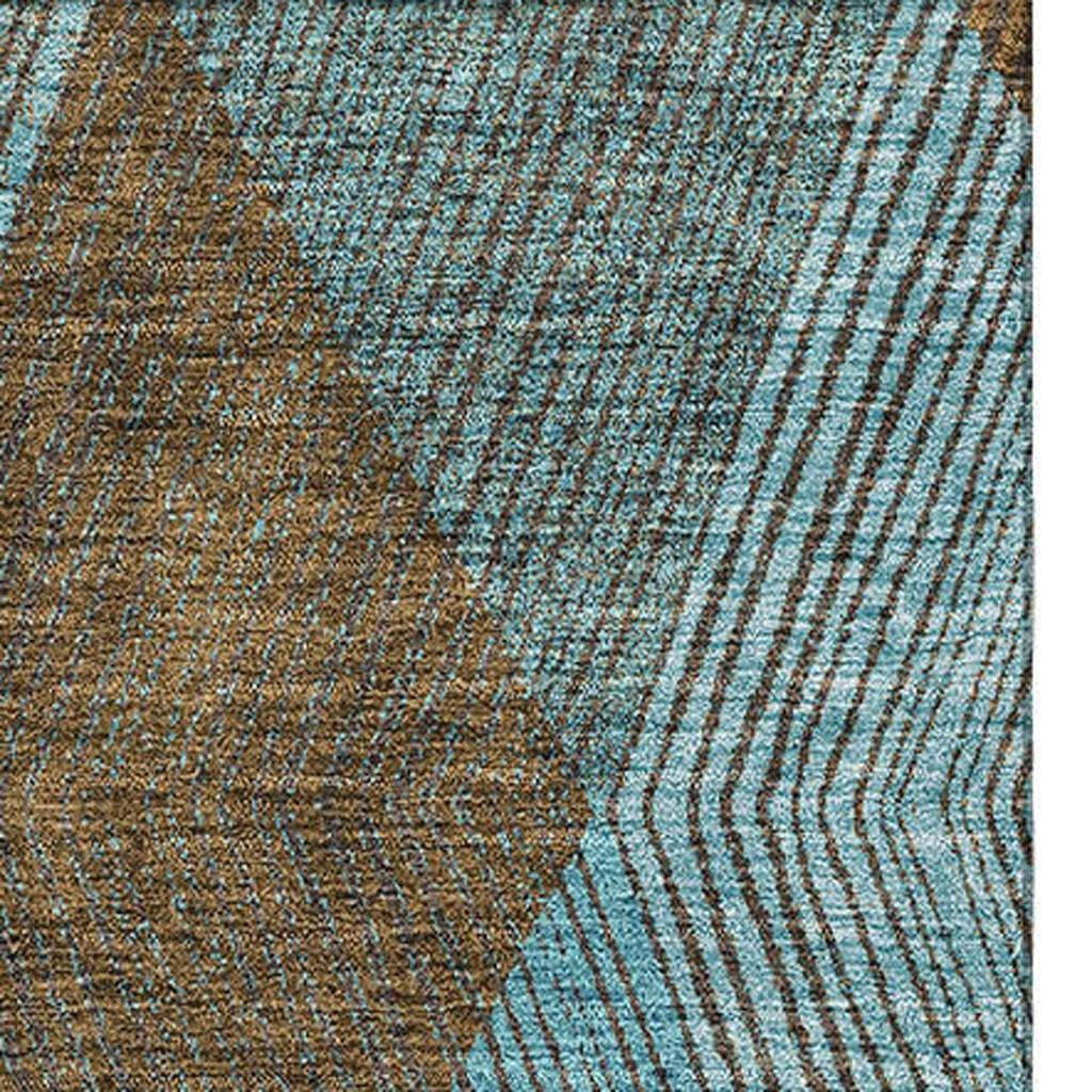 5' X 8' Teal And Brown Geometric Washable Area Rug With UV Protection - Home & Garden