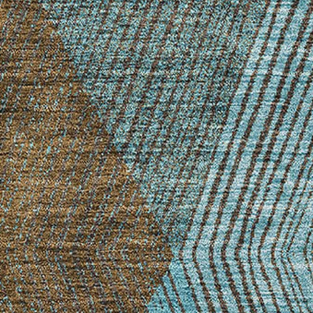 5' X 8' Teal And Brown Geometric Washable Area Rug With UV Protection - Home & Garden