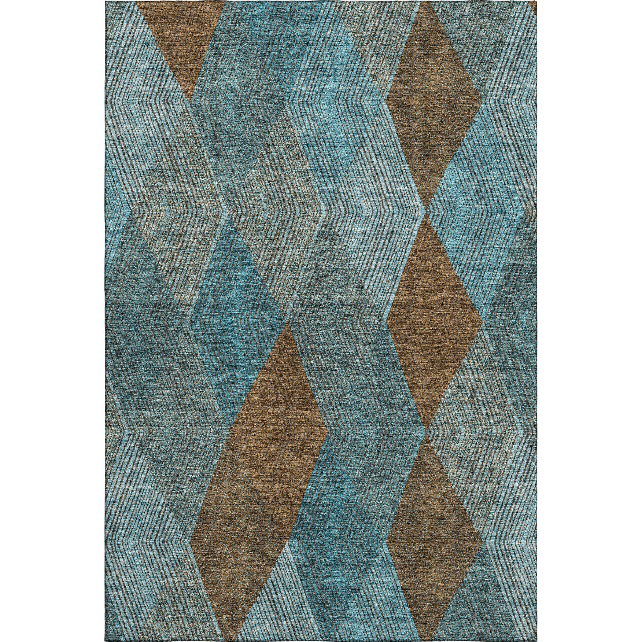 5' X 8' Teal And Brown Geometric Washable Area Rug With UV Protection - Home & Garden