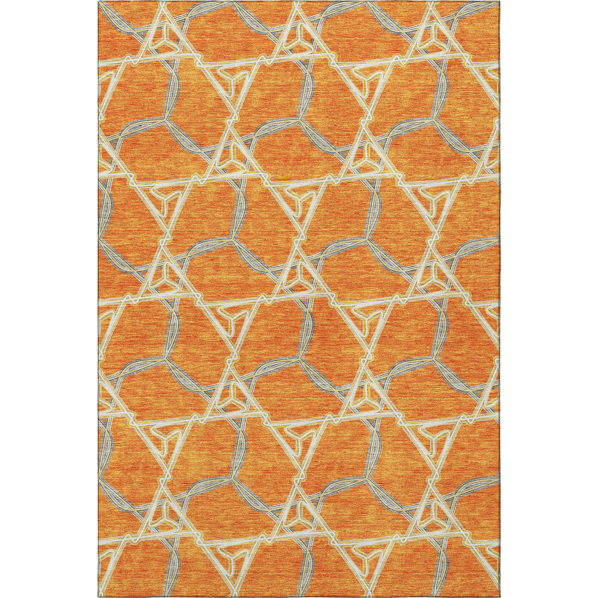 8' X 10' Orange Ivory And Blue Geometric Washable Area Rug With UV Protection - Home & Garden