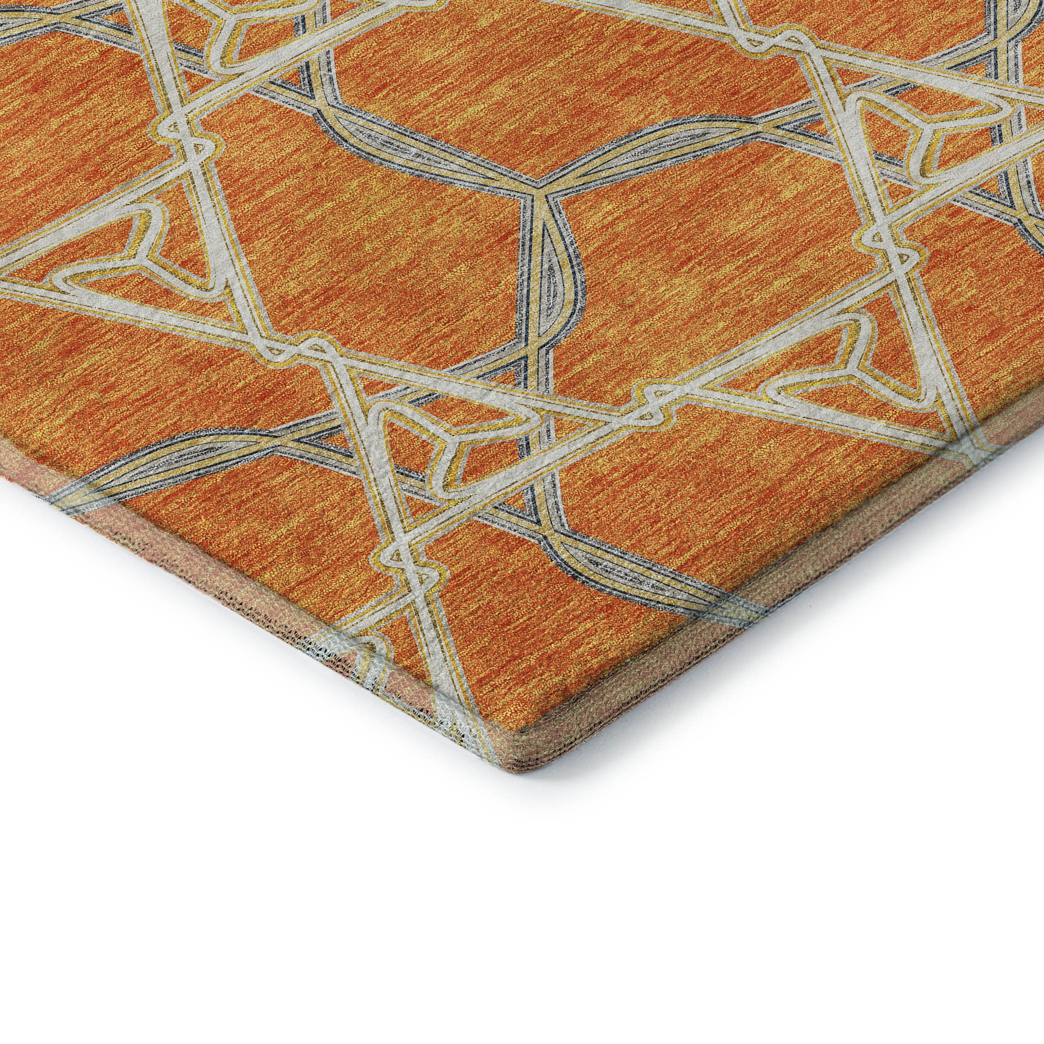 8' X 10' Orange Ivory And Blue Geometric Washable Area Rug With UV Protection - Home & Garden