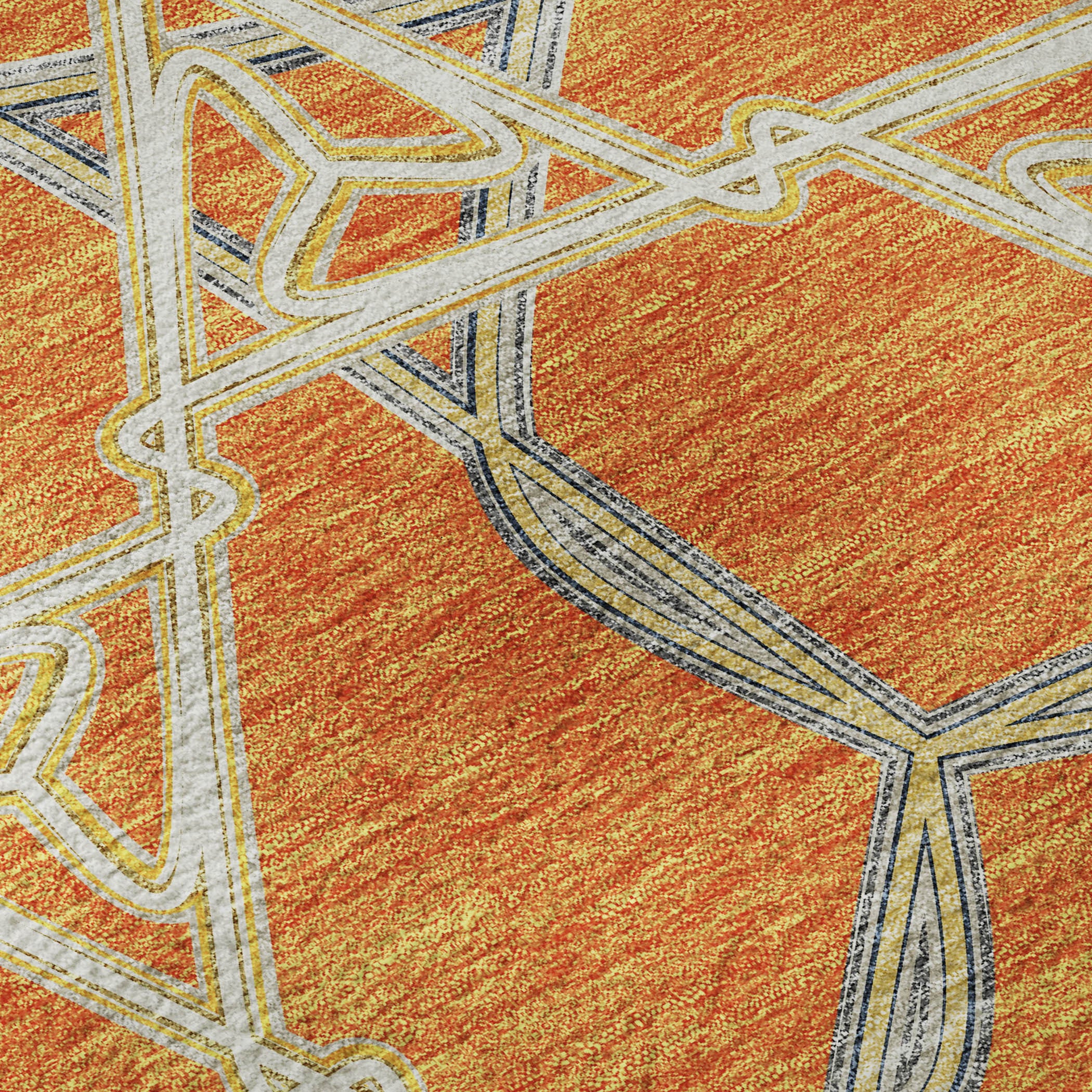 8' X 10' Orange Ivory And Blue Geometric Washable Area Rug With UV Protection - Home & Garden