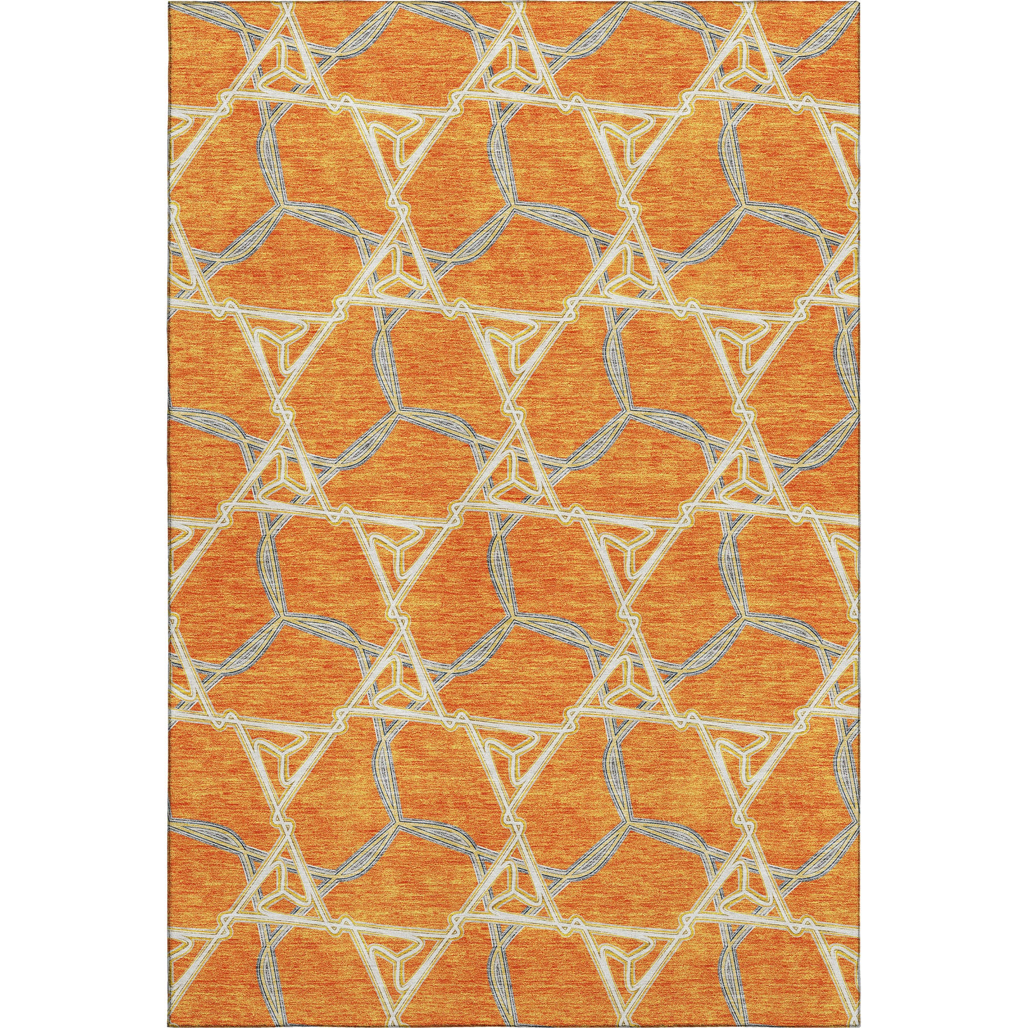 8' X 10' Orange Ivory And Blue Geometric Washable Area Rug With UV Protection - Home & Garden