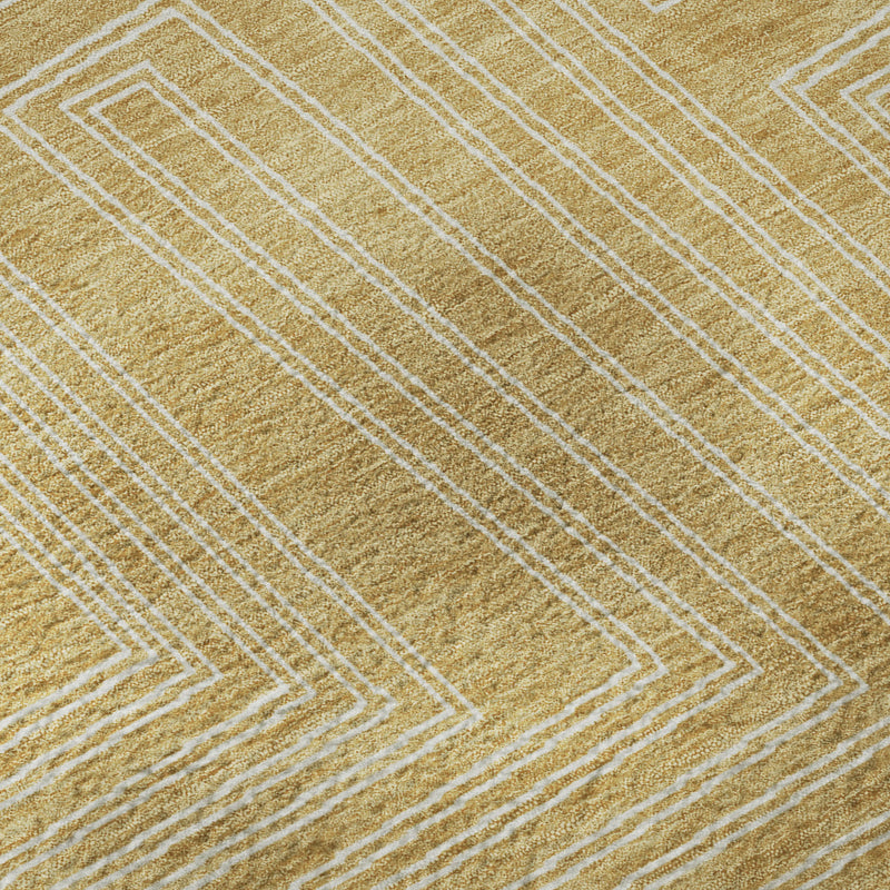 10' X 14' Gold And Ivory Geometric Washable Area Rug With UV Protection - Home & Garden