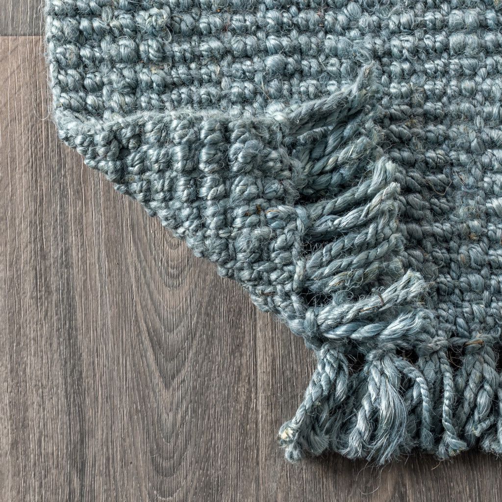 14' Light Blue Jute Handmade Runner Rug With Fringe - Home & Garden