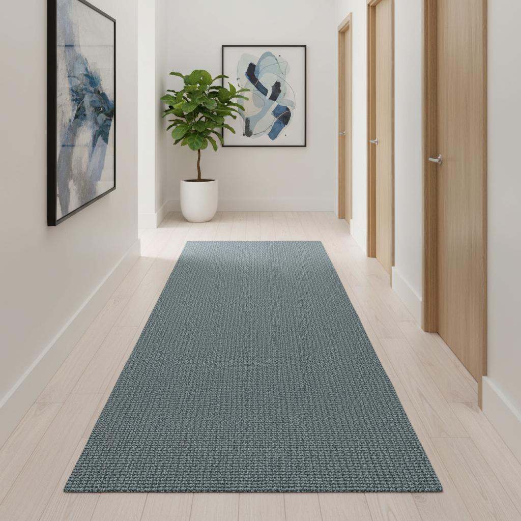14' Light Blue Jute Handmade Runner Rug With Fringe - Home & Garden