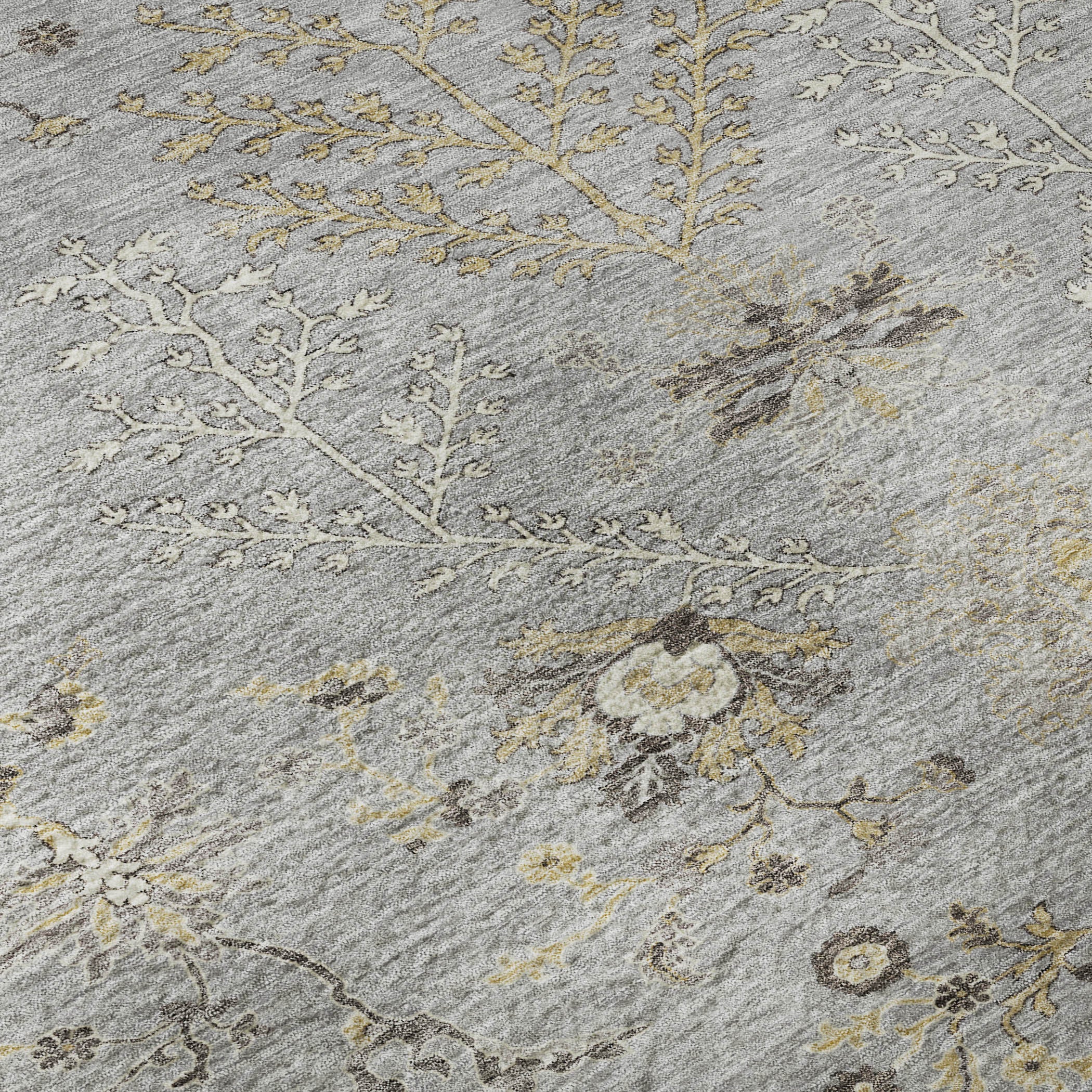 10' X 14' Gray Ivory And Gold Floral Washable Area Rug With UV Protection - Home & Garden
