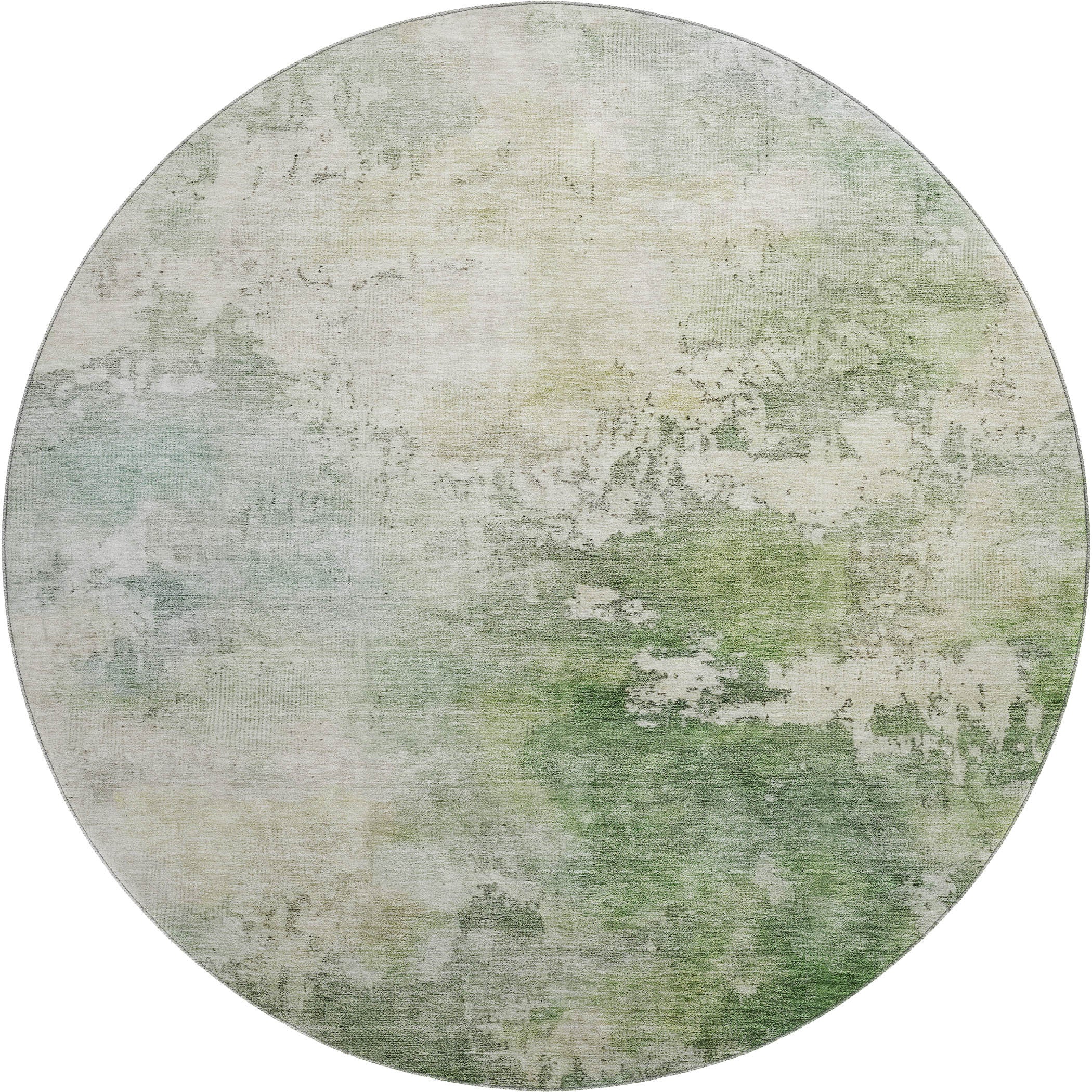 8' Artichoke Green And Beige Abstract Washable Round Rug With UV Protection - Home & Garden