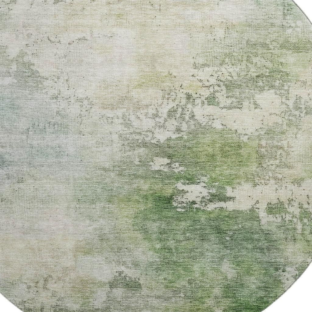 8' Artichoke Green And Beige Abstract Washable Round Rug With UV Protection - Home & Garden