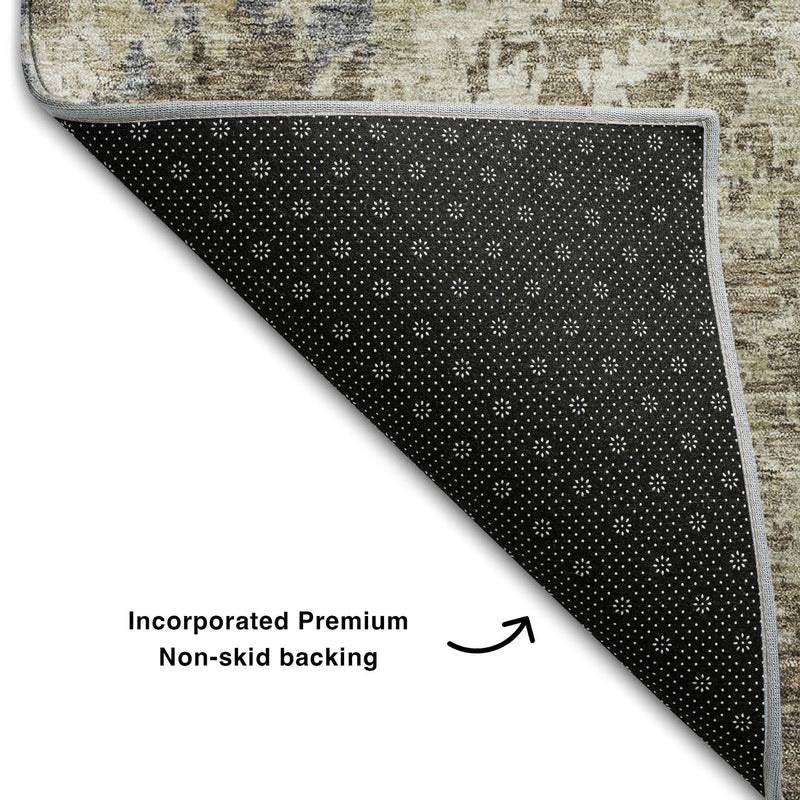 5' X 8' Beige Blue And Gray Abstract Washable Area Rug With UV Protection - Home & Garden