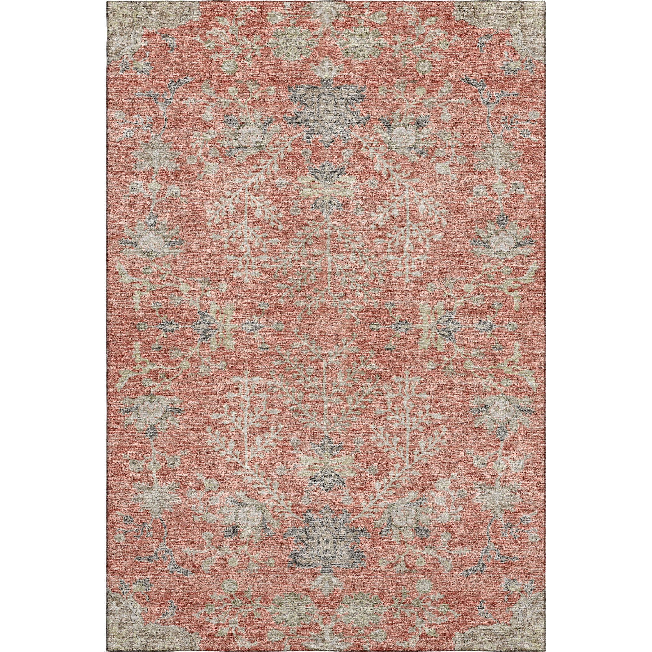 10' X 14' Coral Beige And Taupe Floral Washable Area Rug With UV Protection - Home & Garden
