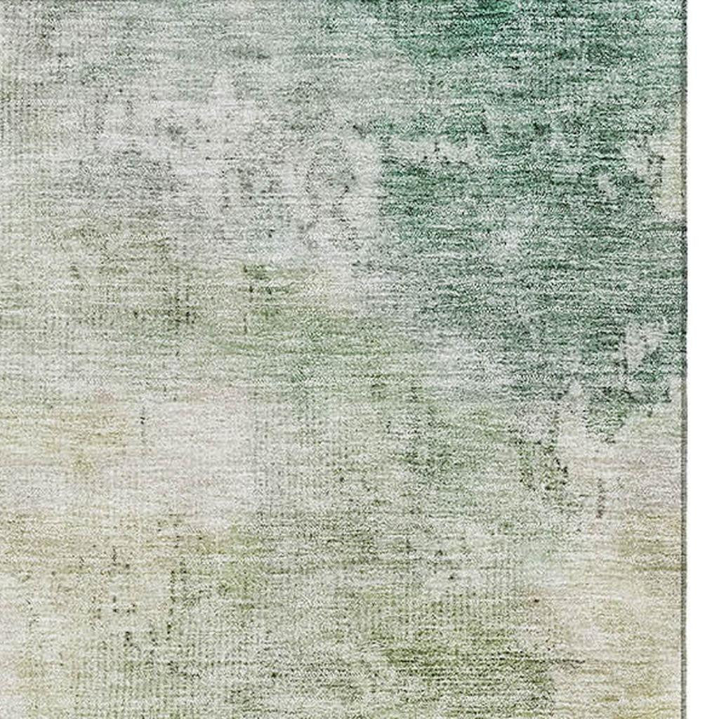 5' X 8' Artichoke Green And Beige Abstract Washable Area Rug With UV Protection - Home & Garden