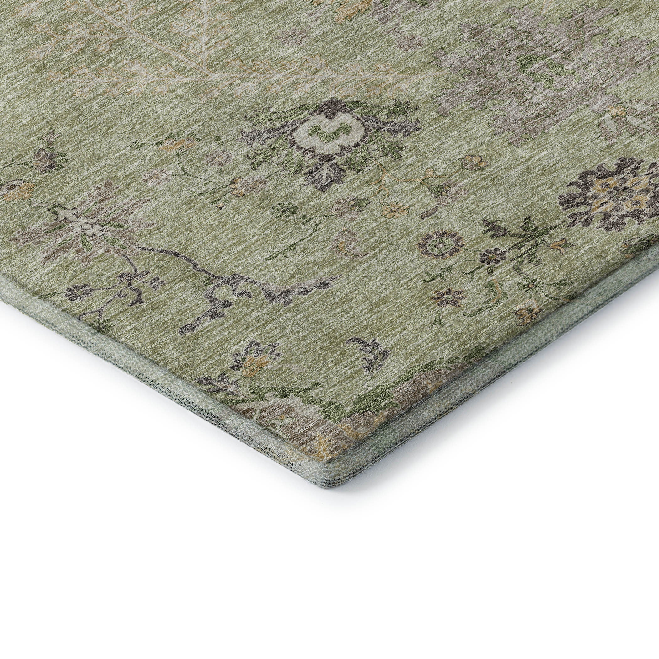 10' X 14' Artichoke Green Gold And Beige Floral Washable Area Rug With UV Protection - Home & Garden