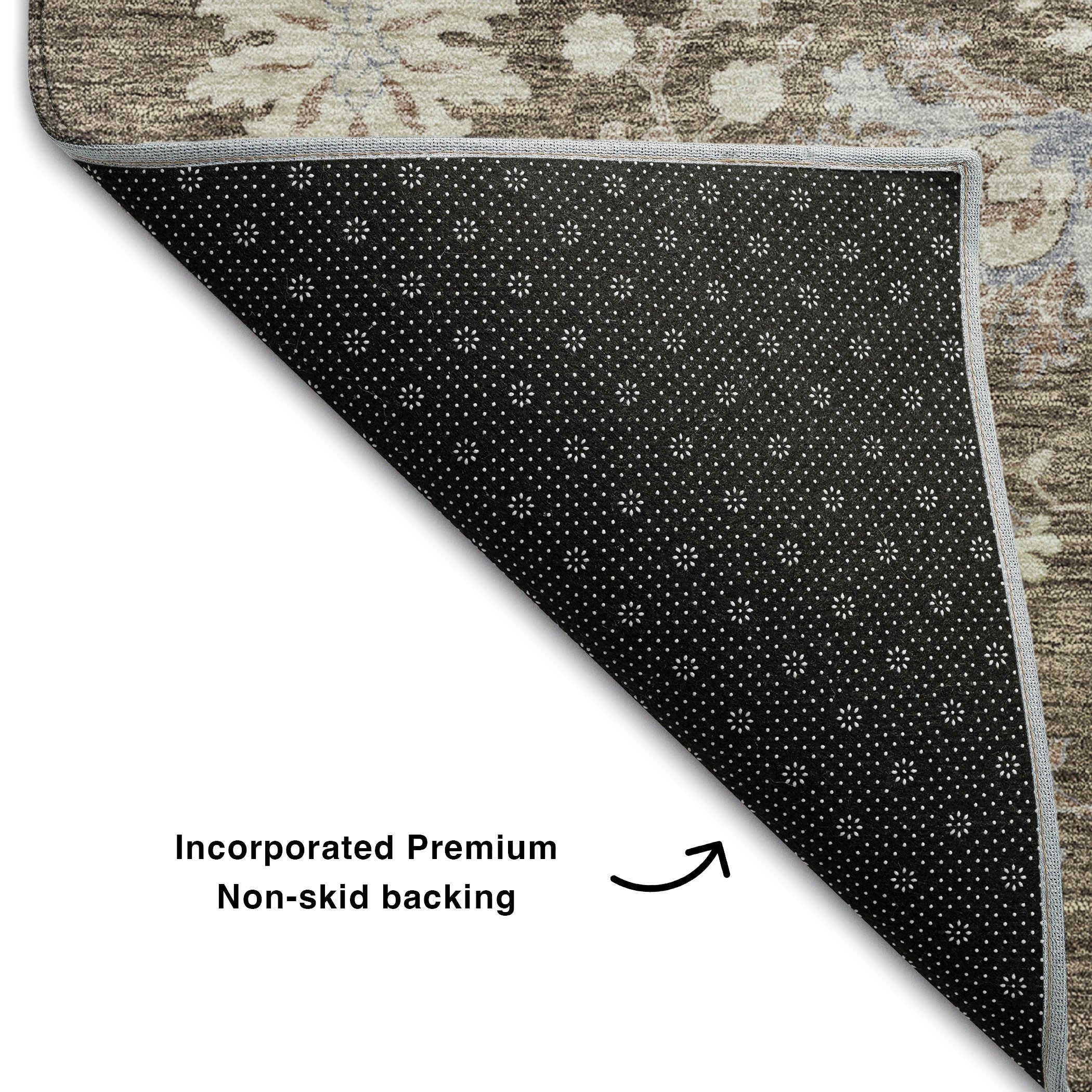 10' X 14' Brown Beige And Blue Floral Washable Area Rug With UV Protection - Home & Garden