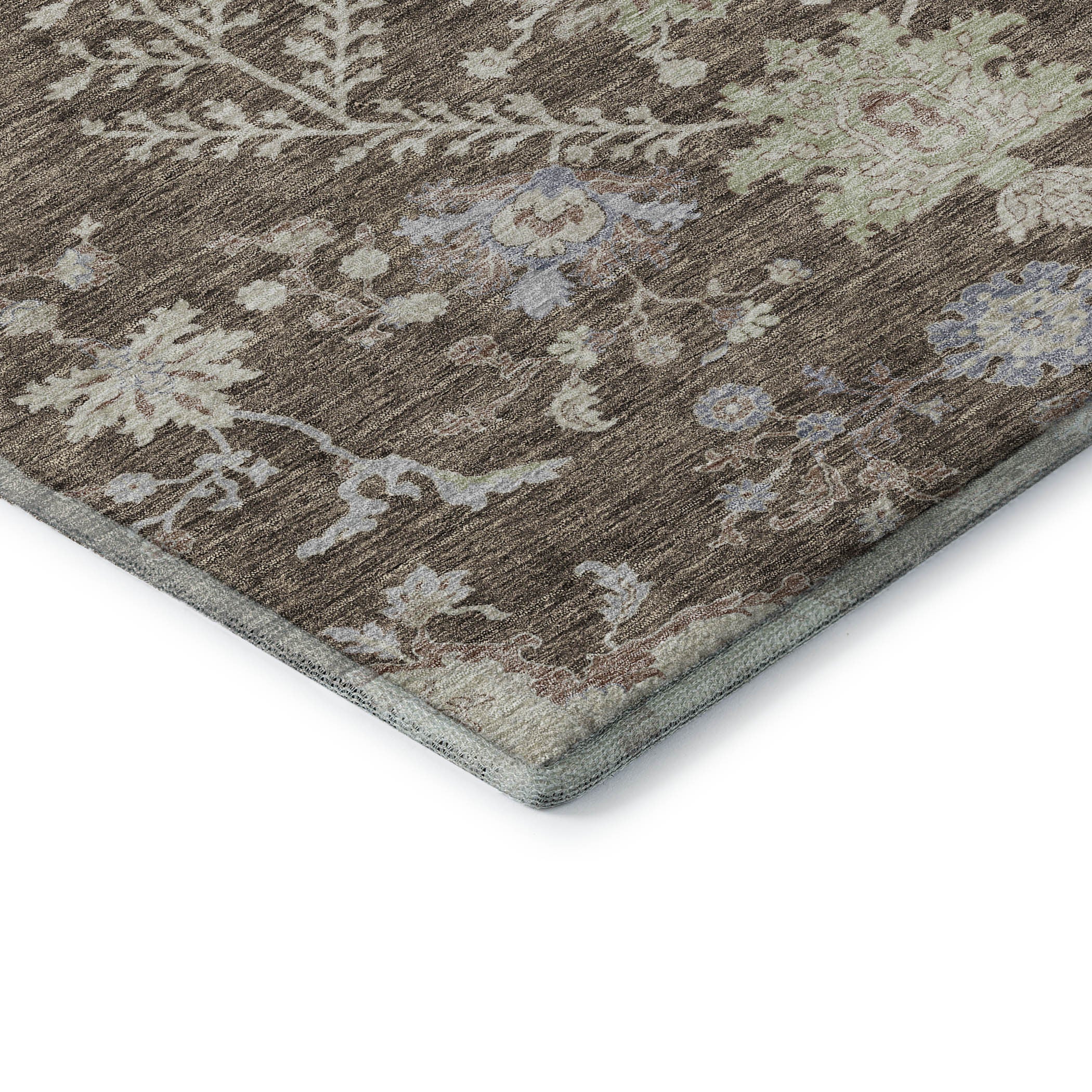 10' X 14' Brown Beige And Blue Floral Washable Area Rug With UV Protection - Home & Garden