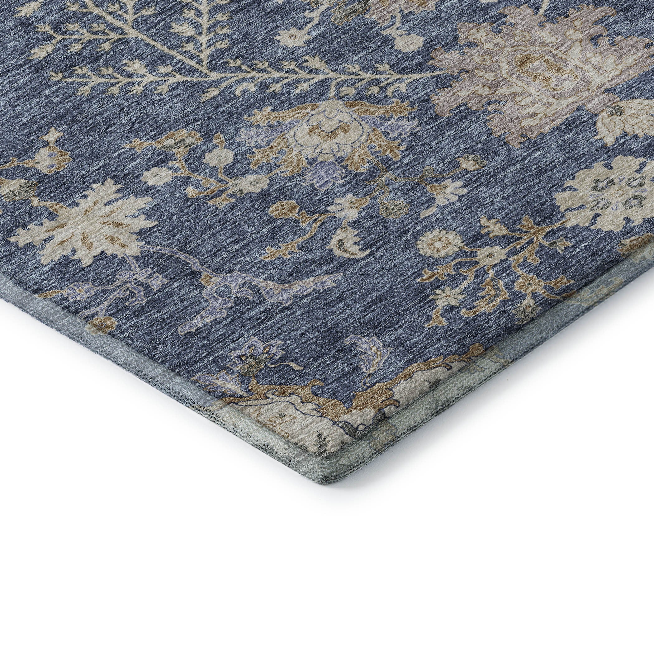 8' X 10' Blue Beige And Gray Floral Washable Area Rug With UV Protection - Home & Garden