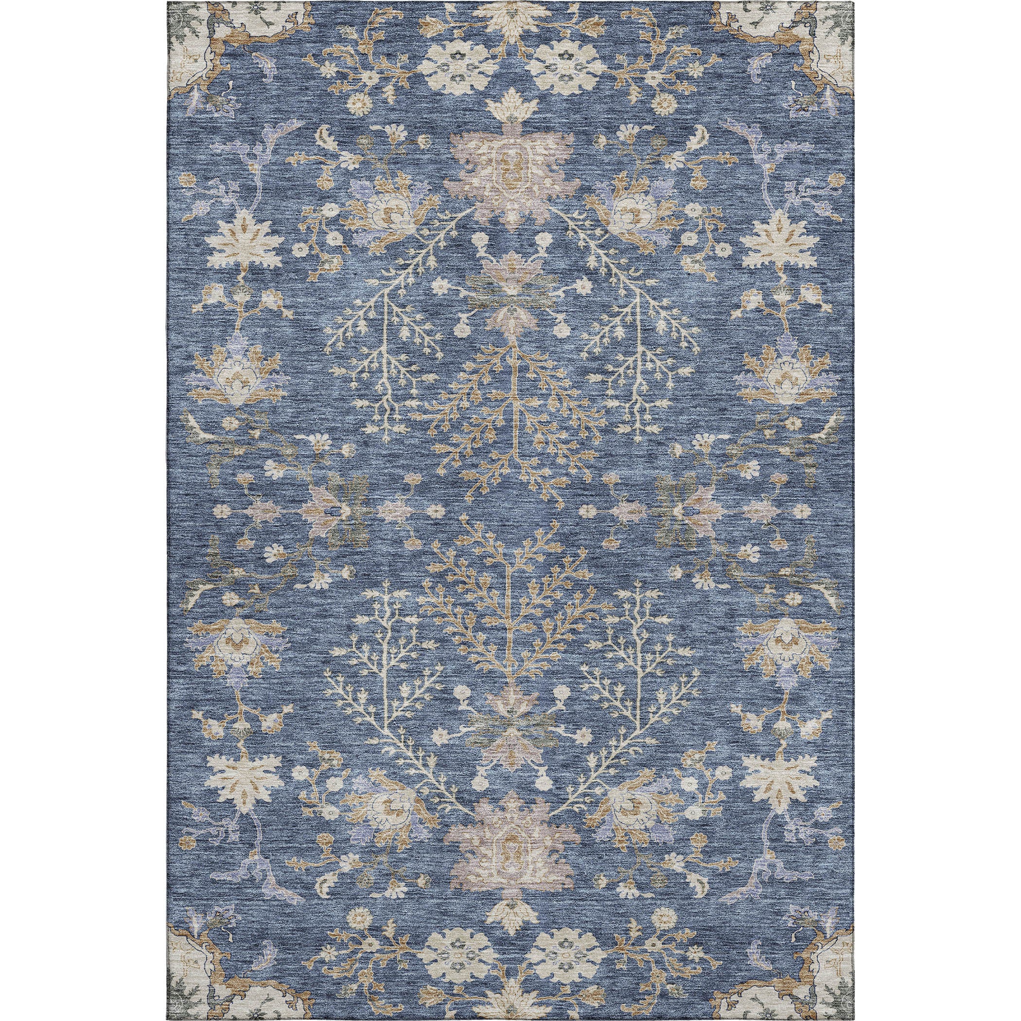 8' X 10' Blue Beige And Gray Floral Washable Area Rug With UV Protection - Home & Garden