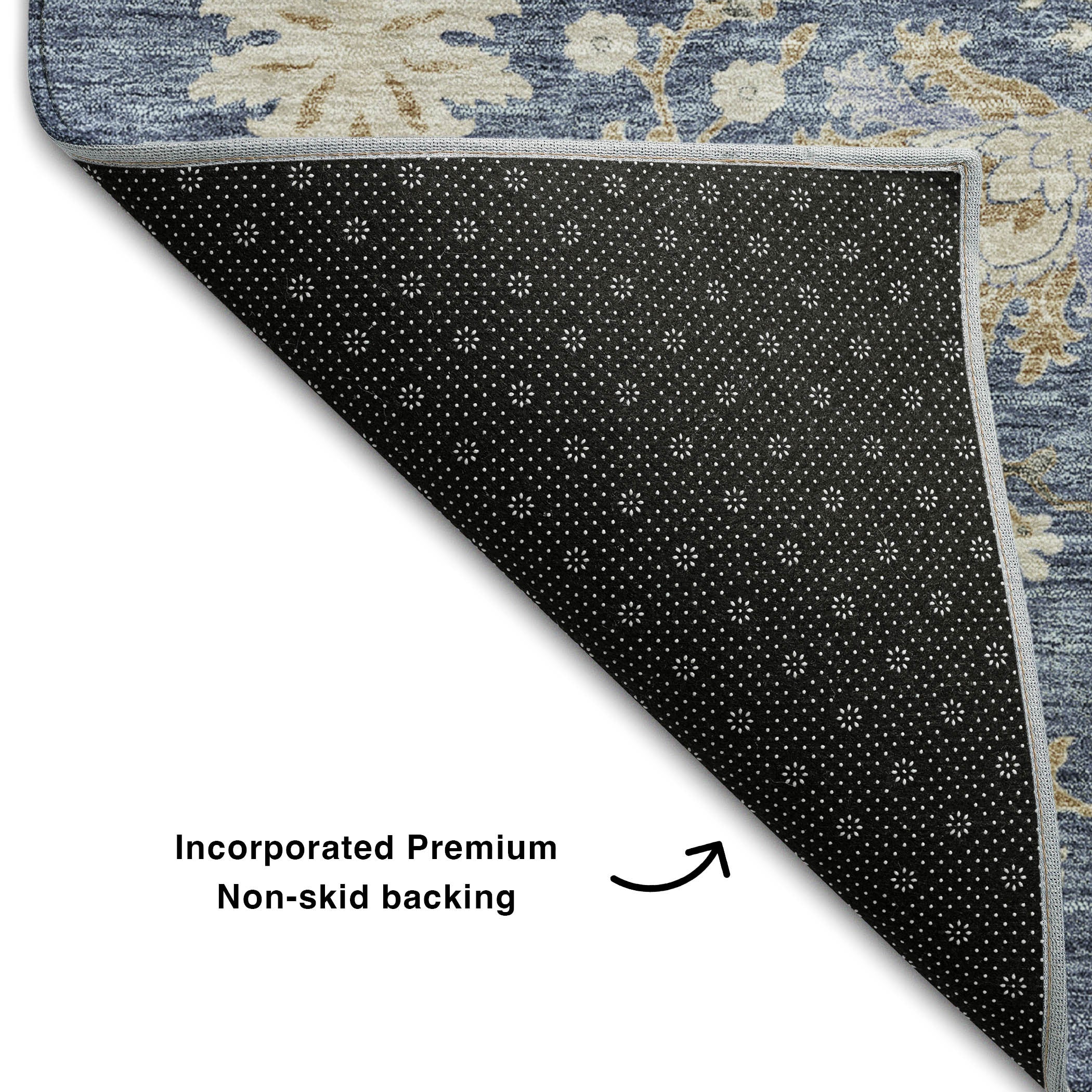 8' X 10' Blue Beige And Gray Floral Washable Area Rug With UV Protection - Home & Garden