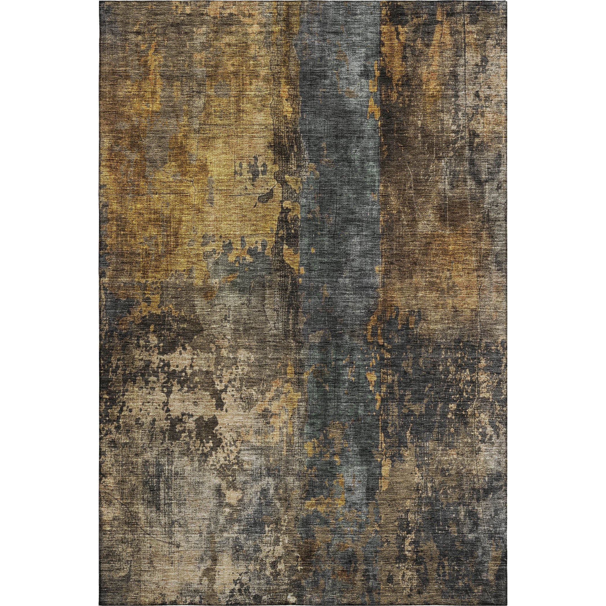 10' X 14' Gray Teal And Gold Striped Washable Area Rug With UV Protection - Home & Garden