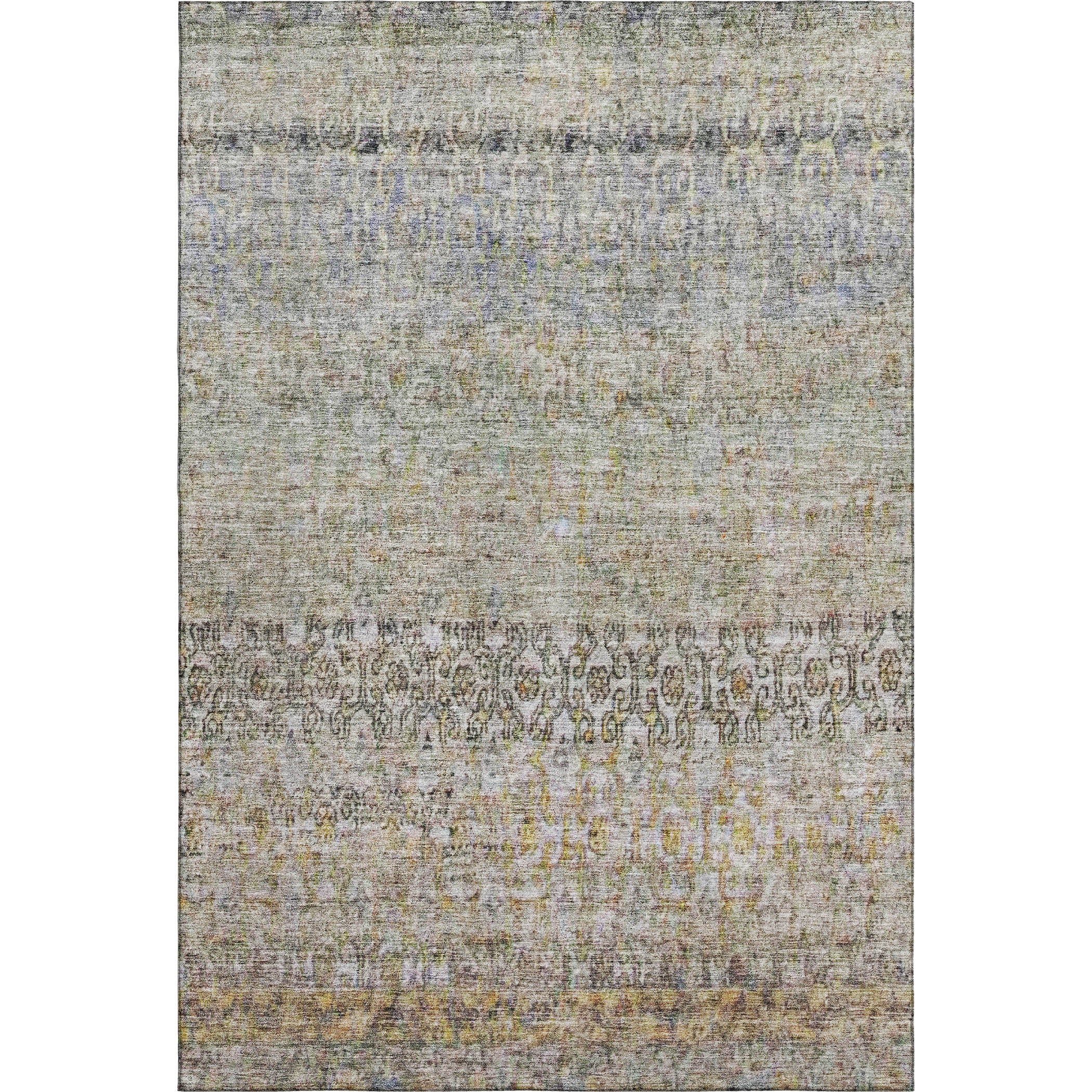10' X 14' Aqua Gold And Gray Abstract Washable Area Rug With UV Protection - Home & Garden