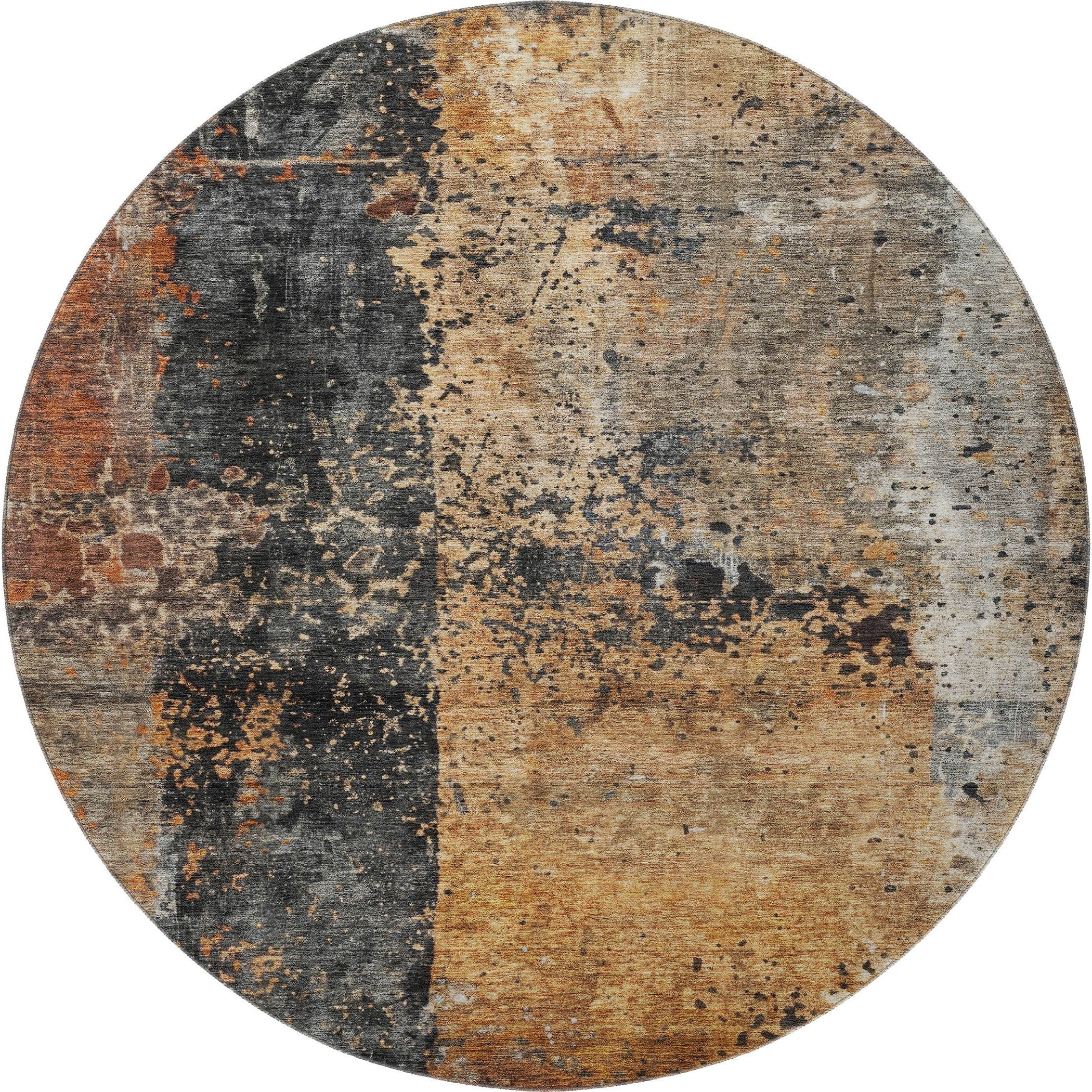 8' Copper Beige And Gray Abstract Washable Round Rug With UV Protection - Home & Garden