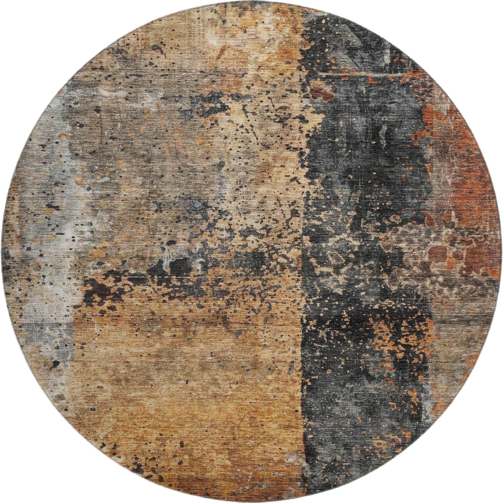 8' Copper Beige And Gray Abstract Washable Round Rug With UV Protection - Home & Garden