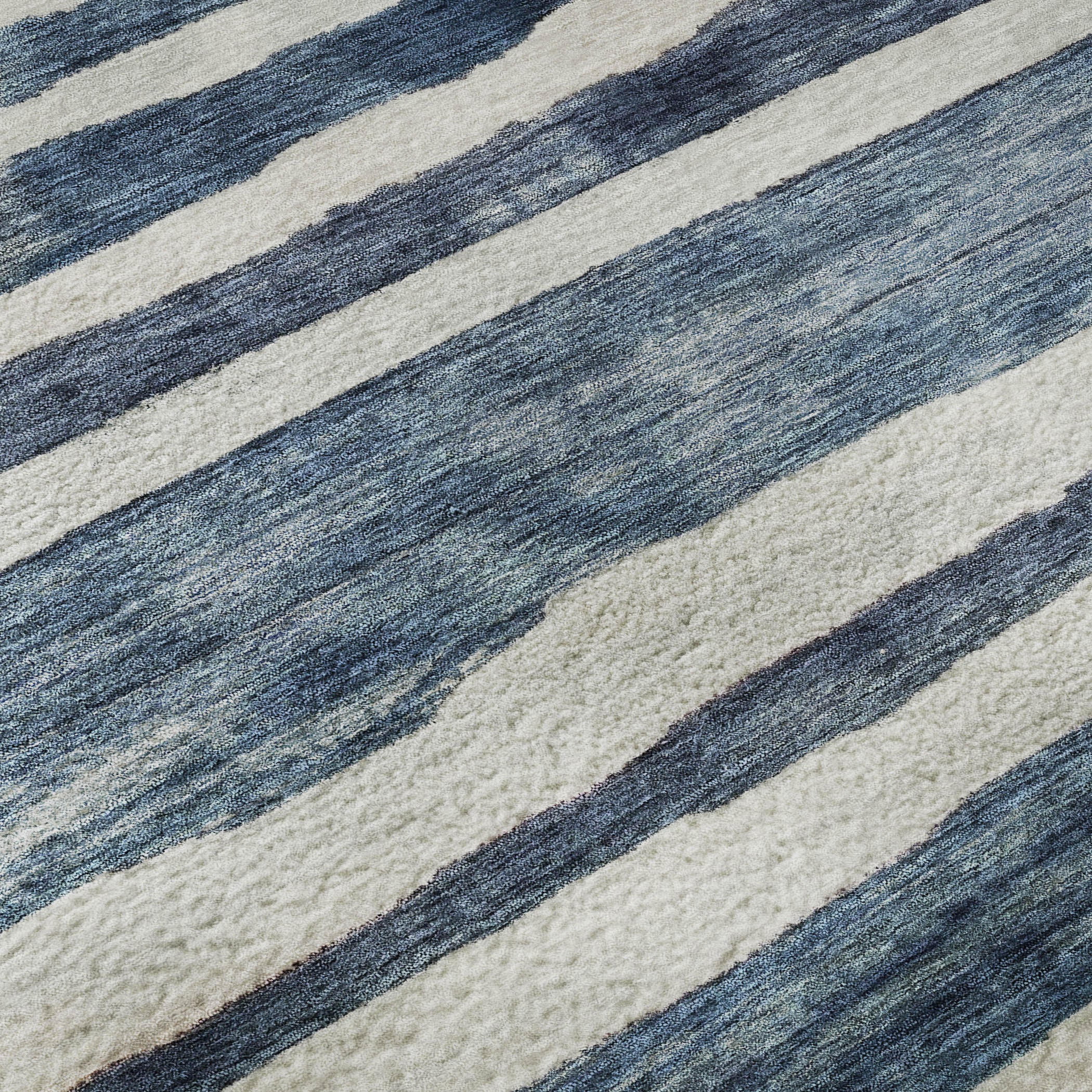 8' Denim Blue And Ivory Striped Washable Round Rug With UV Protection - Home & Garden
