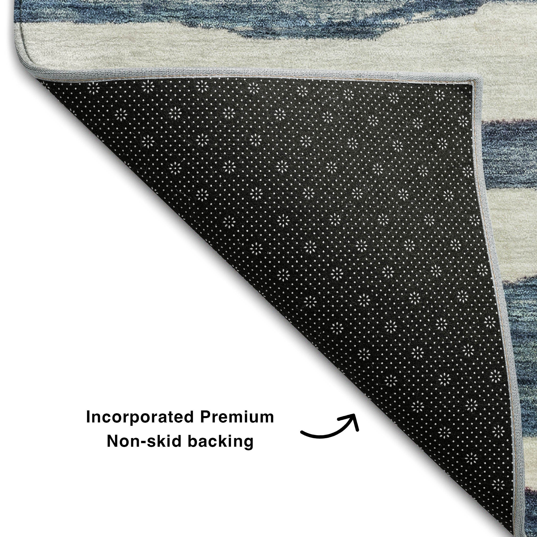 8' Denim Blue And Ivory Striped Washable Round Rug With UV Protection - Home & Garden