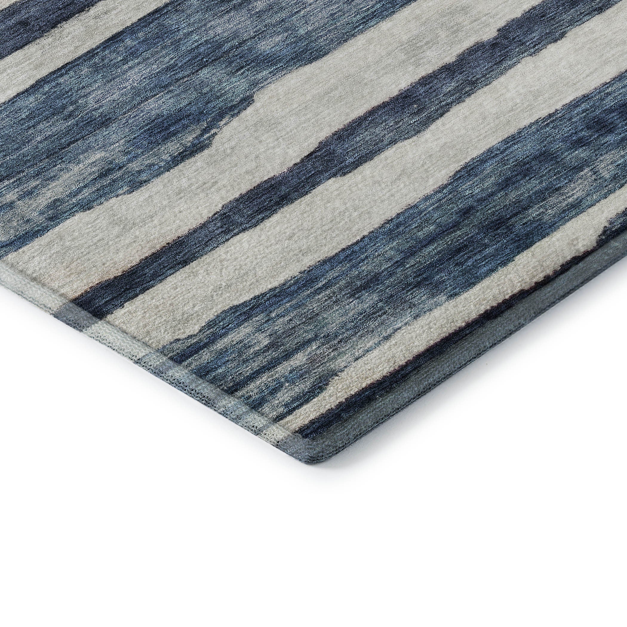 8' Denim Blue And Ivory Striped Washable Round Rug With UV Protection - Home & Garden
