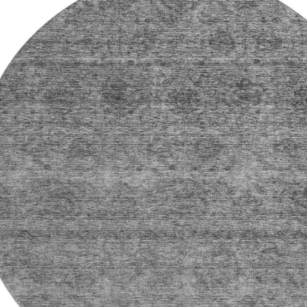 8' Gray And Silver Abstract Washable Round Rug With UV Protection - Home & Garden