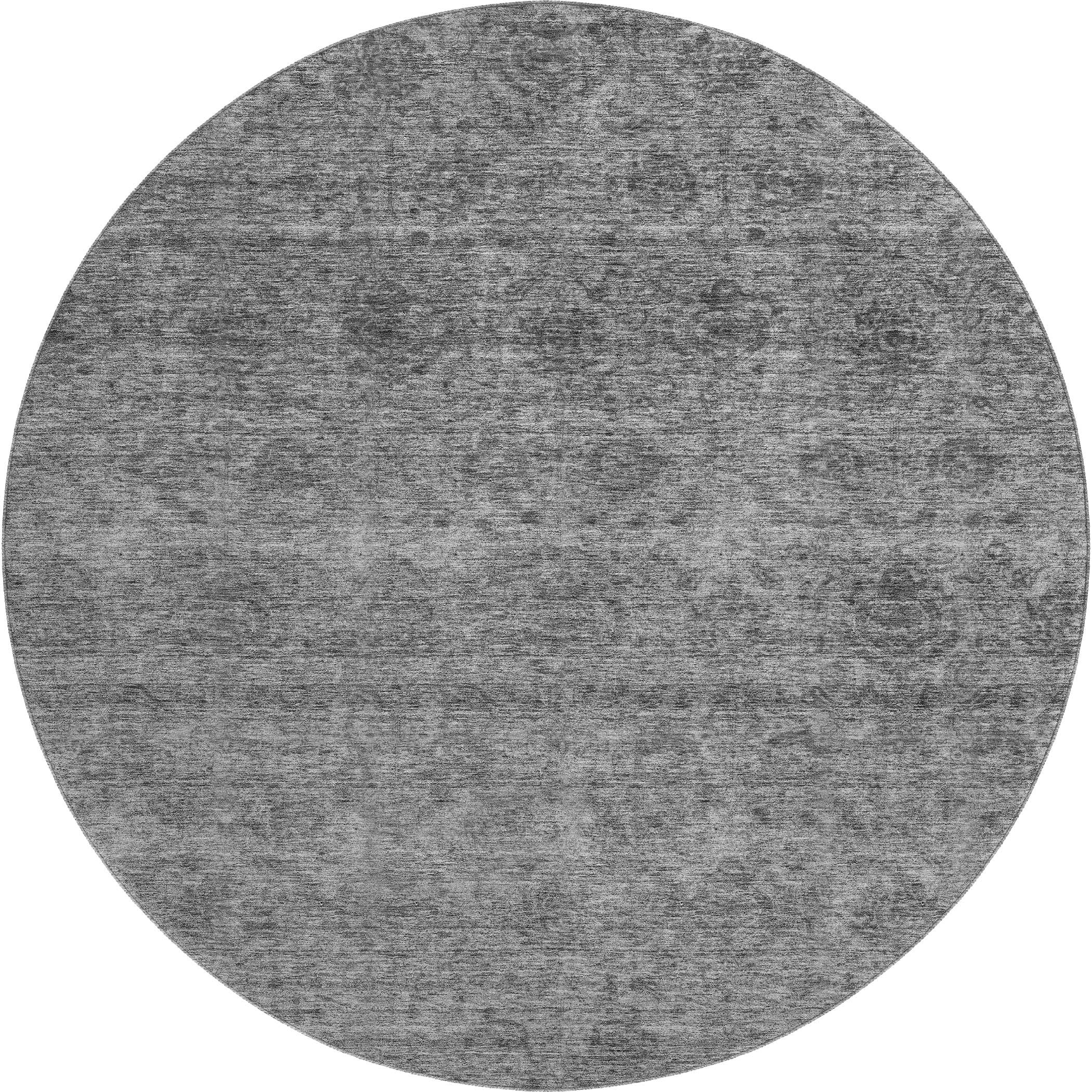 8' Gray And Silver Abstract Washable Round Rug With UV Protection - Home & Garden