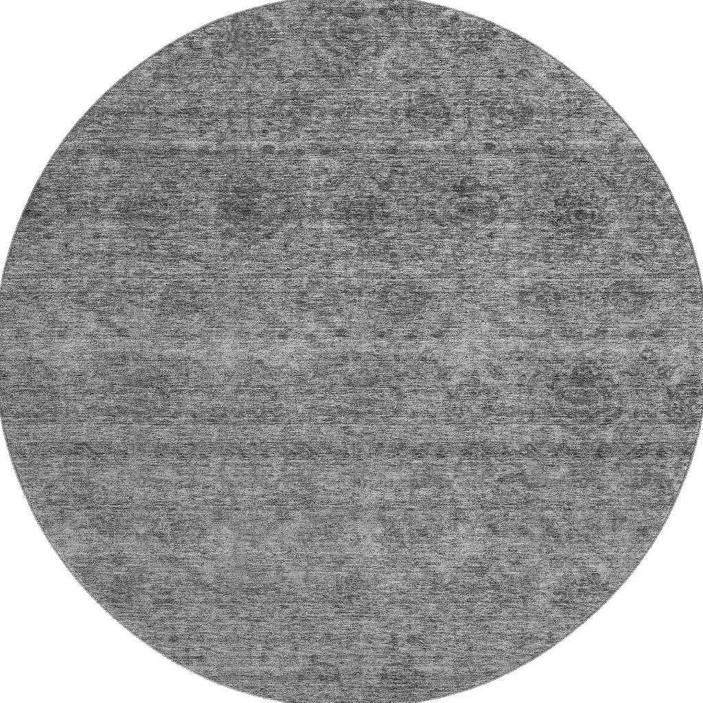 8' Gray And Silver Abstract Washable Round Rug With UV Protection - Home & Garden